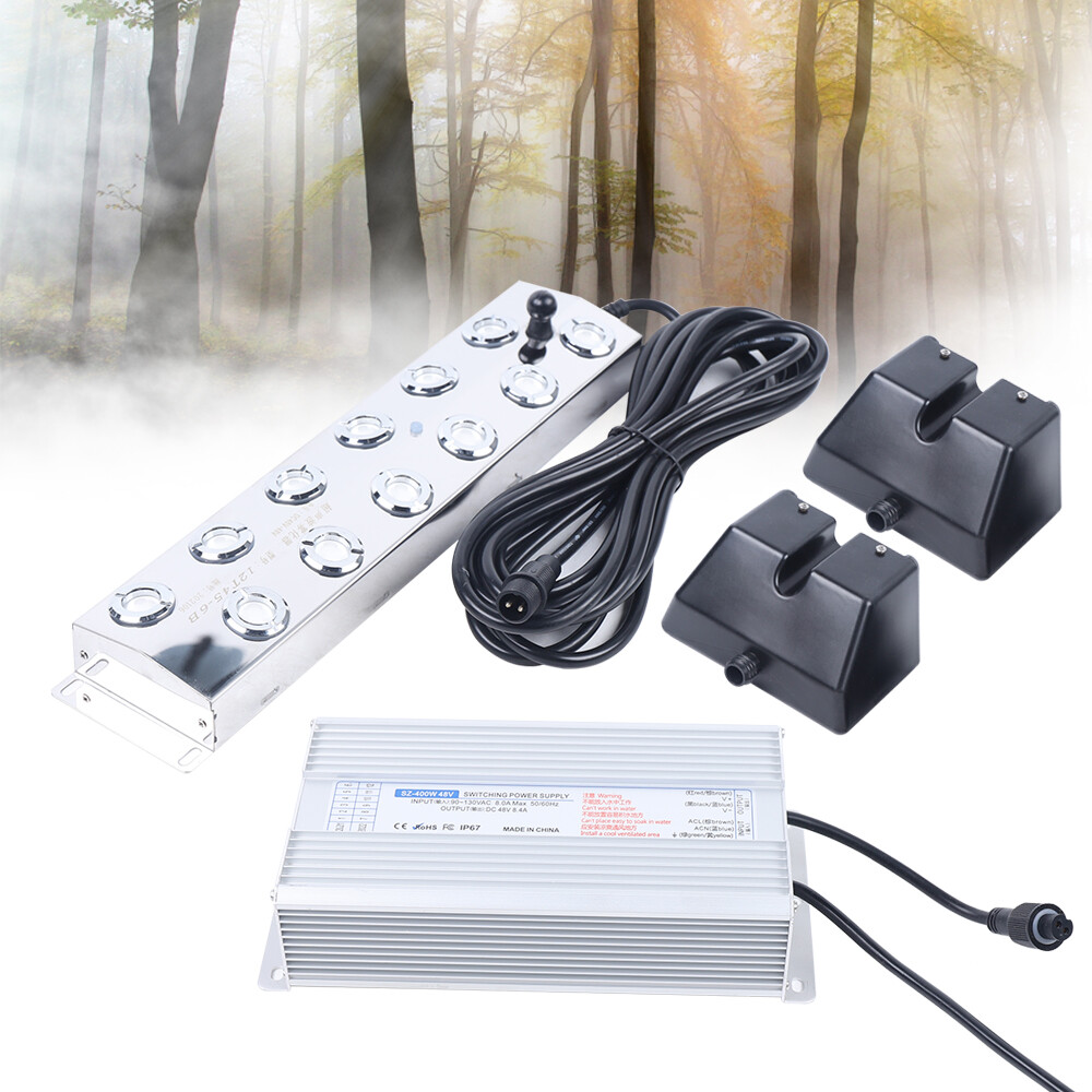12 Head Ultrasonic Mist Fog Maker Pond Fogger Machine for Hydroponics Landscape
