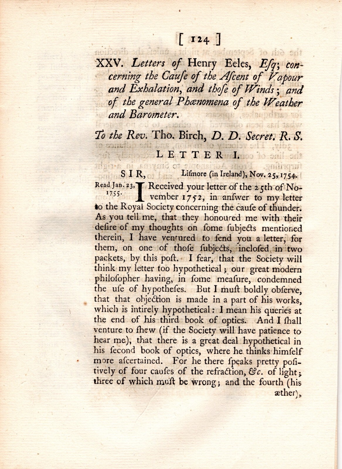 Cause of the Ascent of Vapour and Exhalation, and those of Winds - 1757