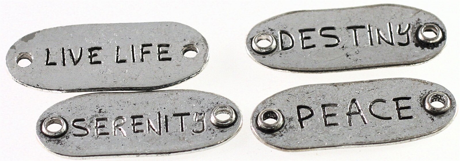 Word Bands, 4 Antiqued Silver Plated Pewter PEACE, DESTINY, SERENITY, LIVE LIFE*