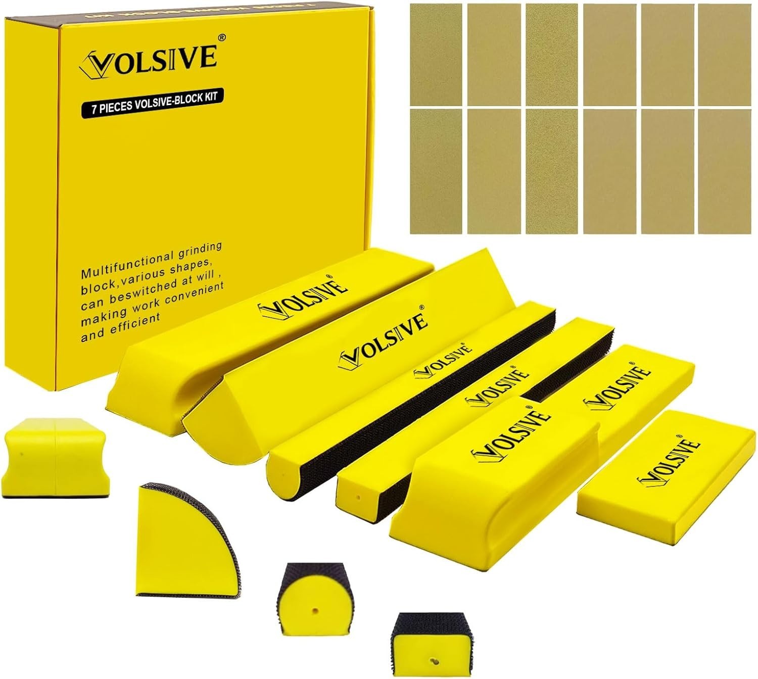 7Pcs Hand Sanding Block Set, Rectangle Handheld Sanding Pad, Hook and Loop Inter