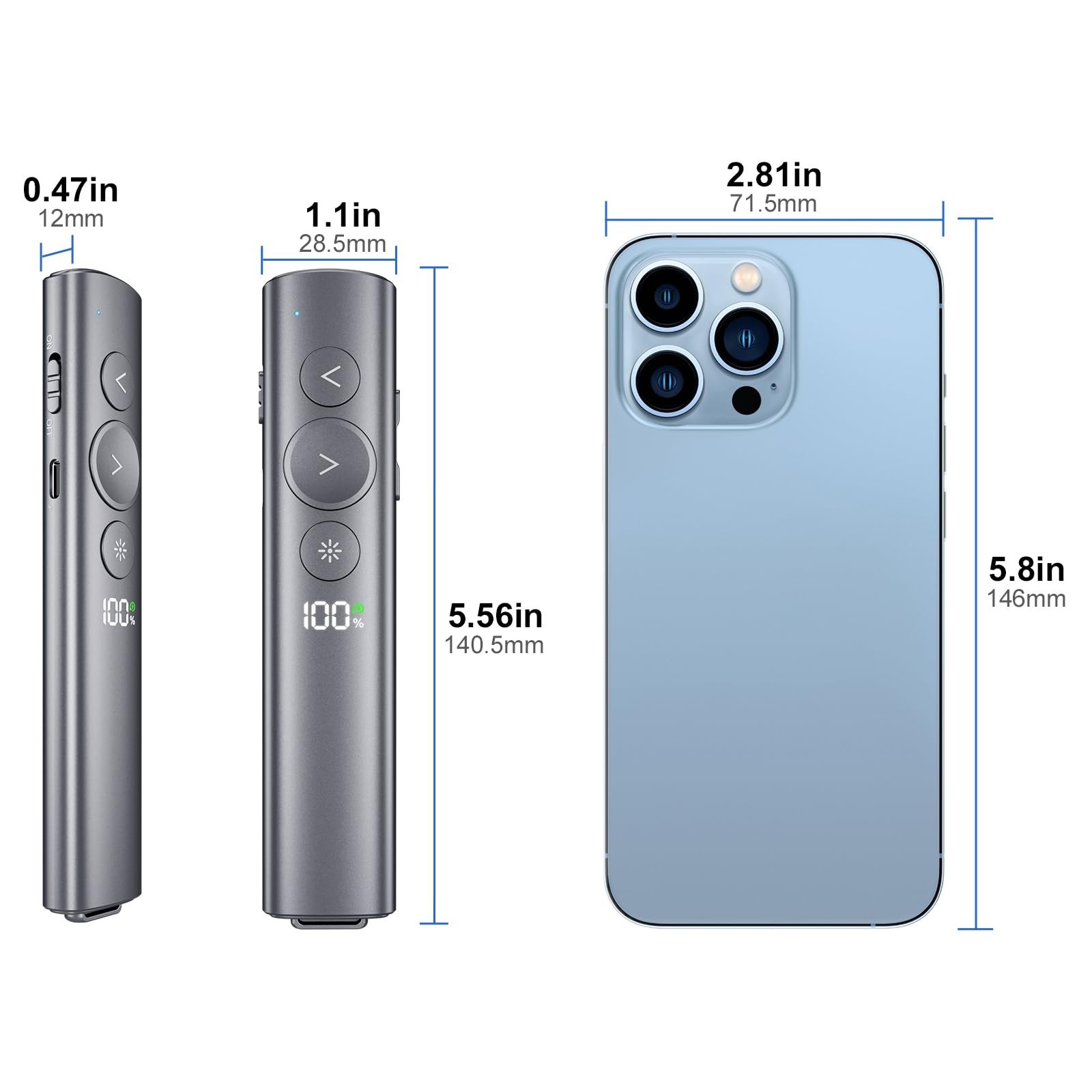 Wireless Presentation Clicker with Red Laser Pointer - USB-A & USB-C Remote for