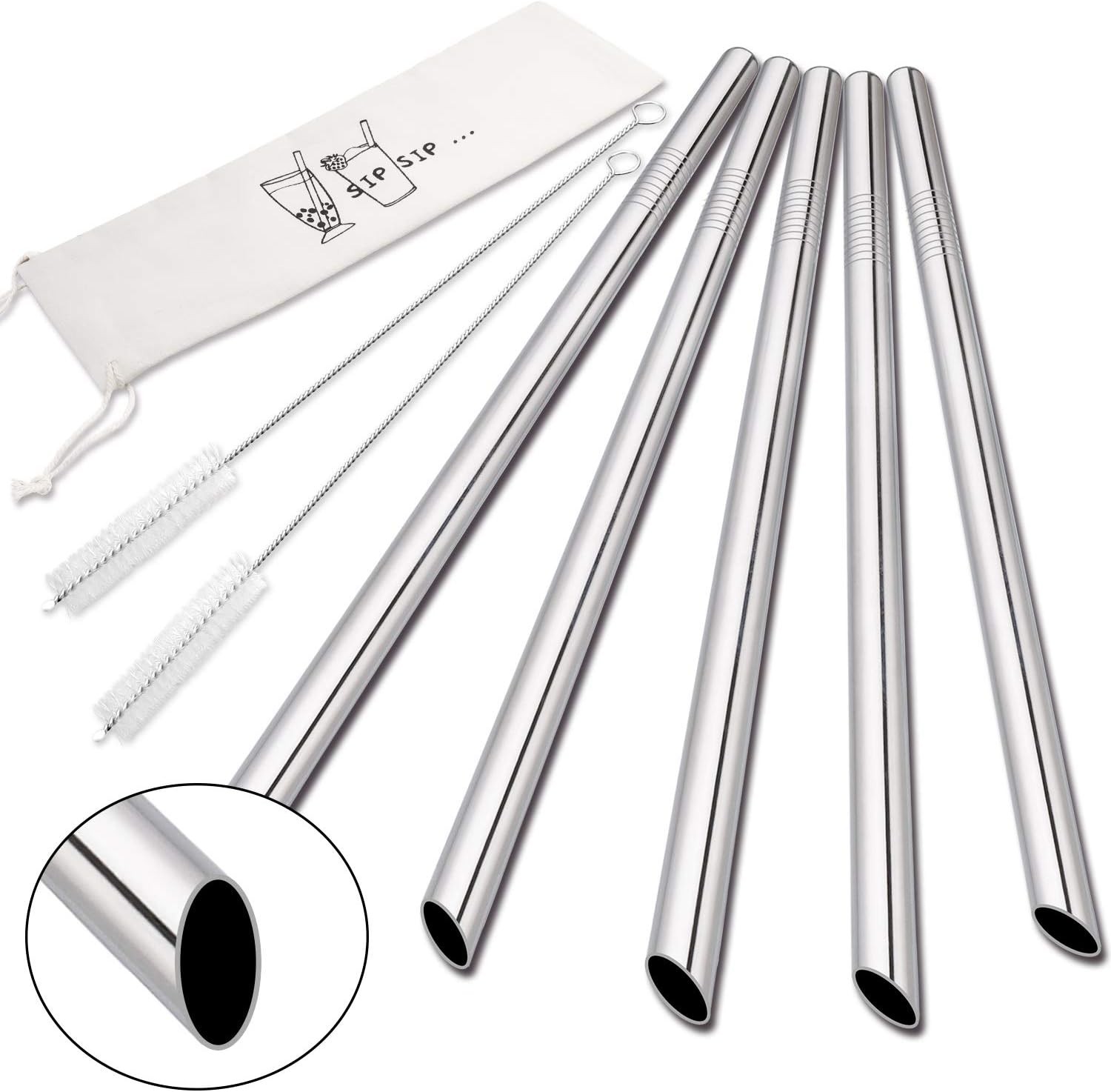 Reusable Smoothie Straw Stainless Steel Straws, 0.5'' Extra Wide Metal Straws