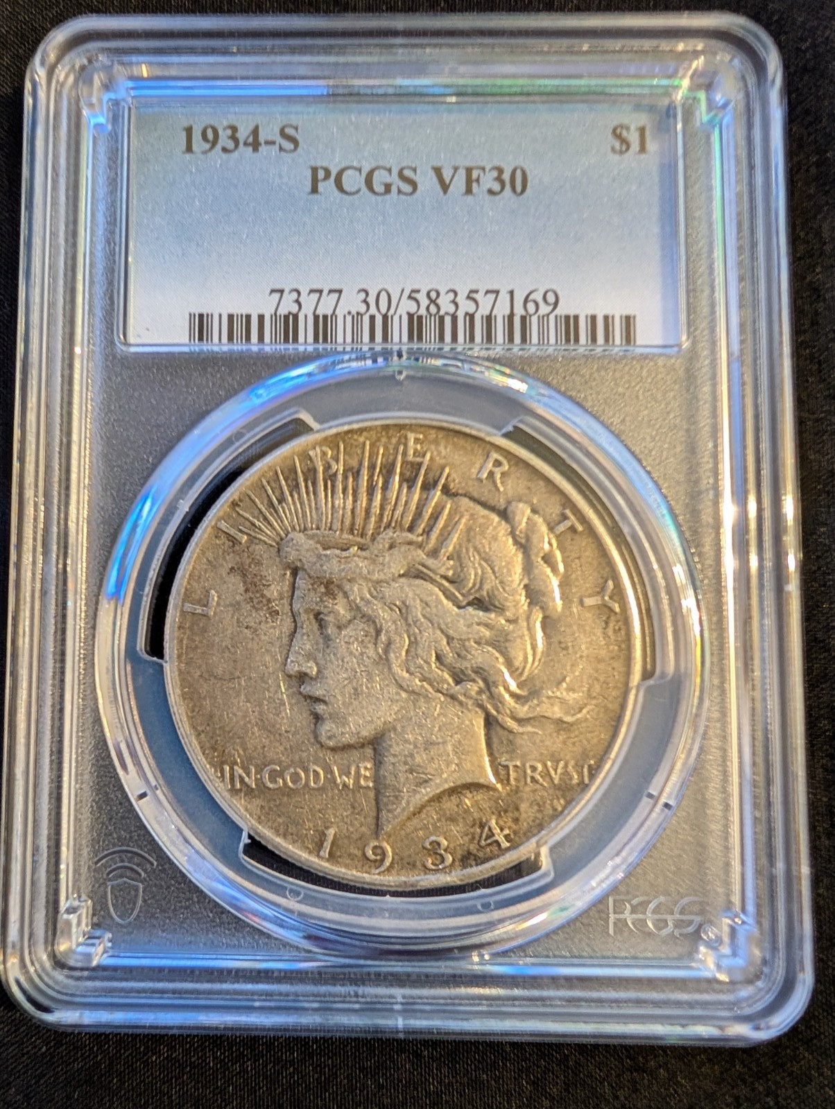 1934-S $1 Peace Dollar, Graded, VF30