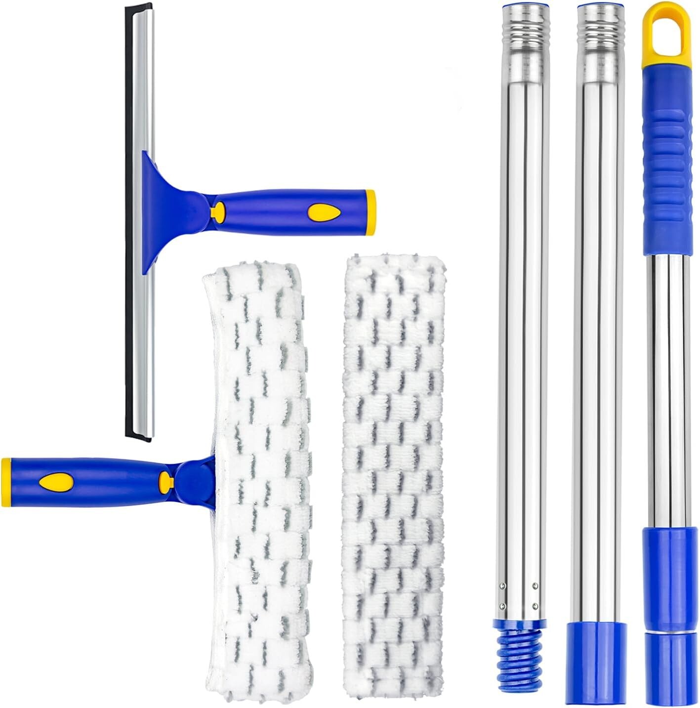 Professional Window Cleaning Kit with Microfiber Pads & Stainless Steel Poles