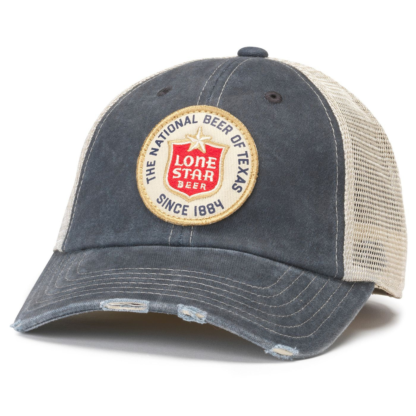 Lone Star Beer Label Patch Distressed Navy Colorway Adjustable Hat Multi-Color