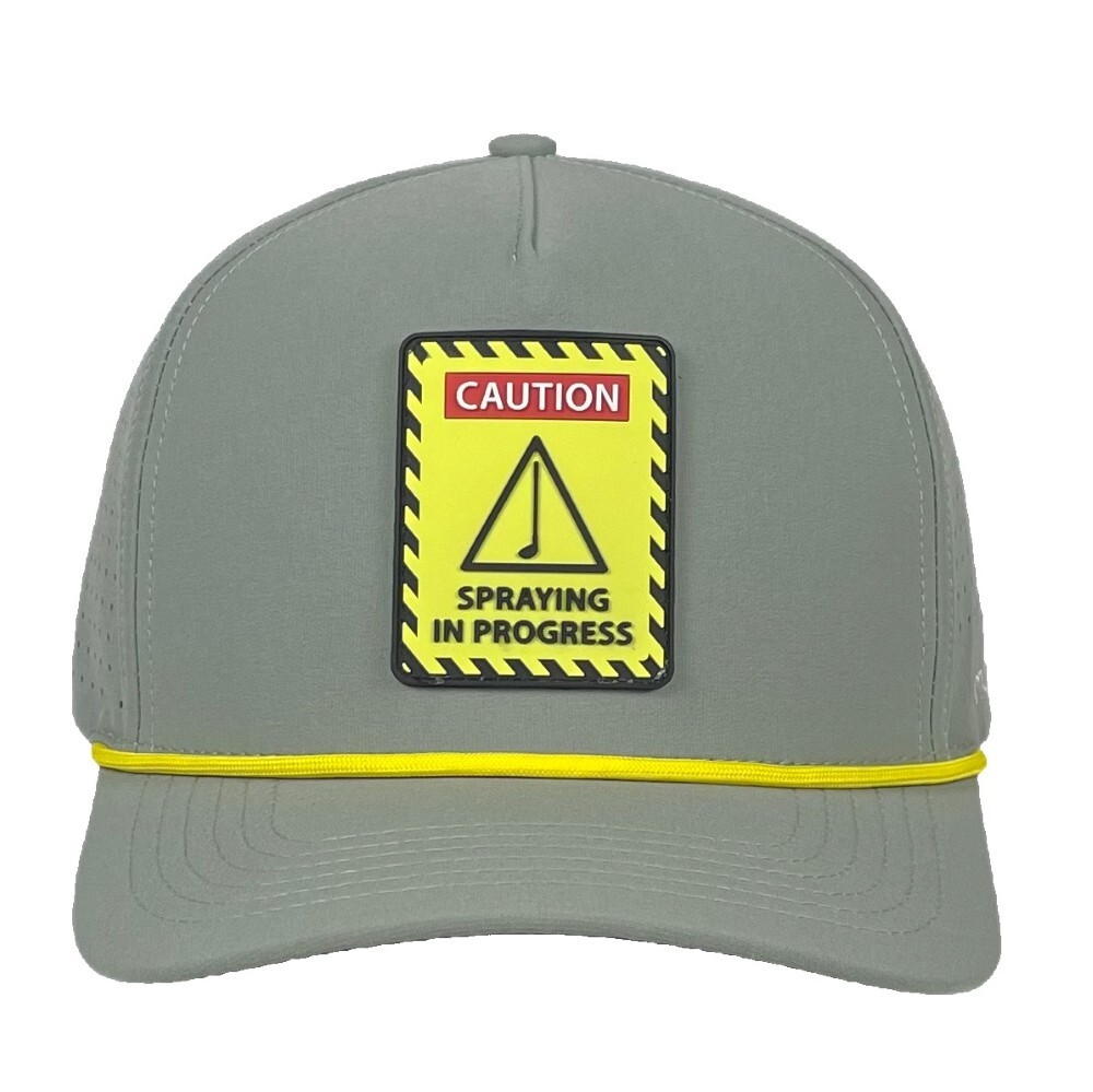"Caution - Spraying in Progress"  - Funny Golf Hat - Gray - Adjustable