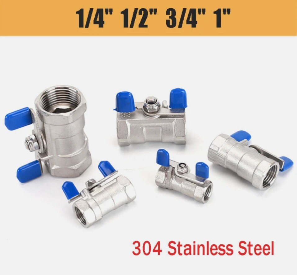 304 Stainless Steel Butterfly Handle Ball Valve Female One-Piece Fitting 1/4"-1"