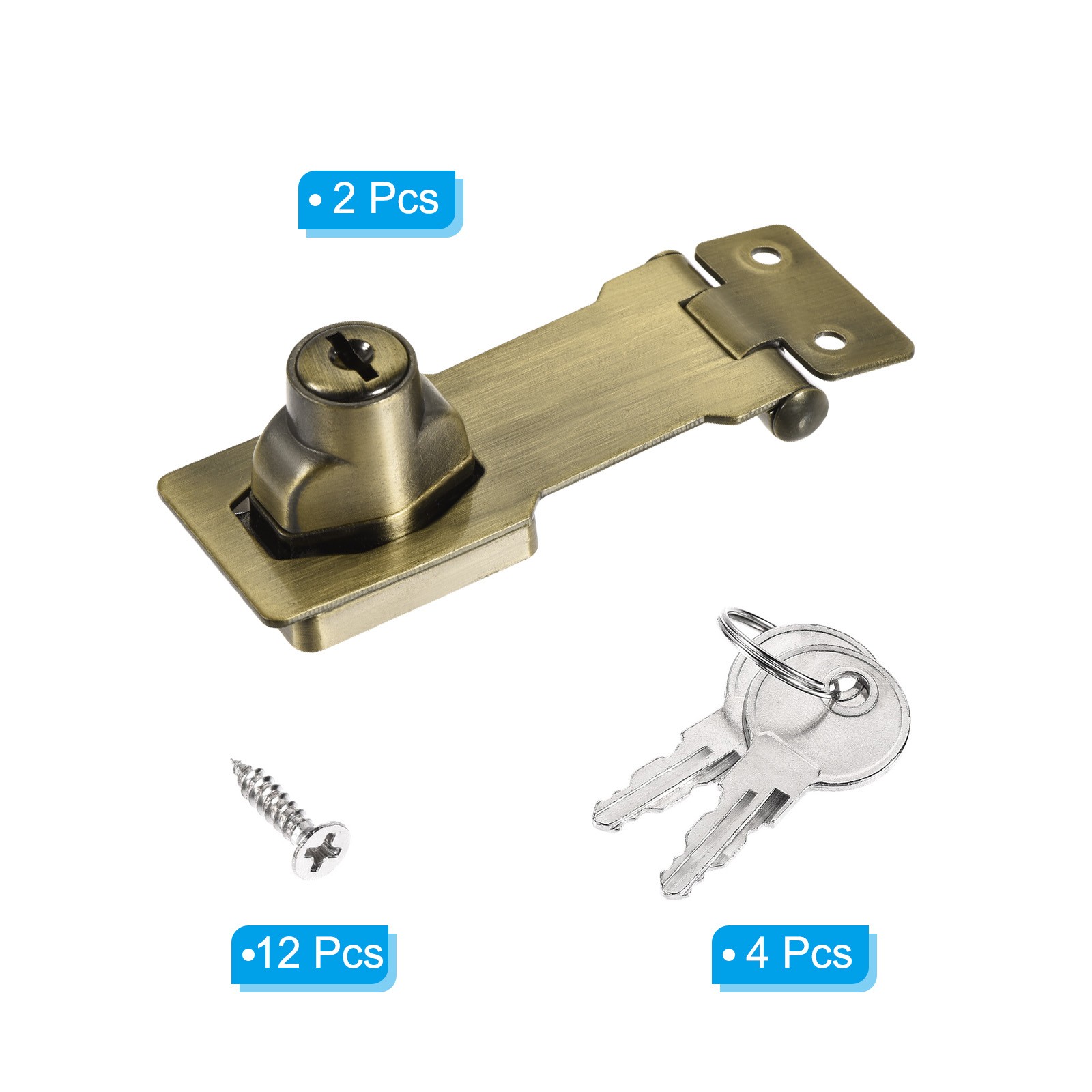 2Pcs 3Inch Keyed Hasp Locks Twist Knob Locking Keyed Different, Bronze