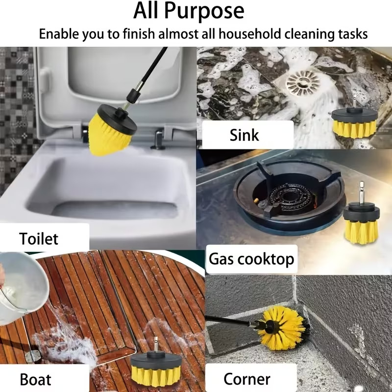 6pc Drill Brush Cleaning Attachment Set Scrub Brushes for Car Bathroom Kitchen