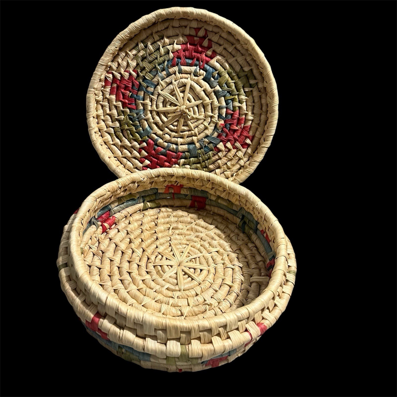 Coiled Woven Lidded Round Basket Pre-Owned.
