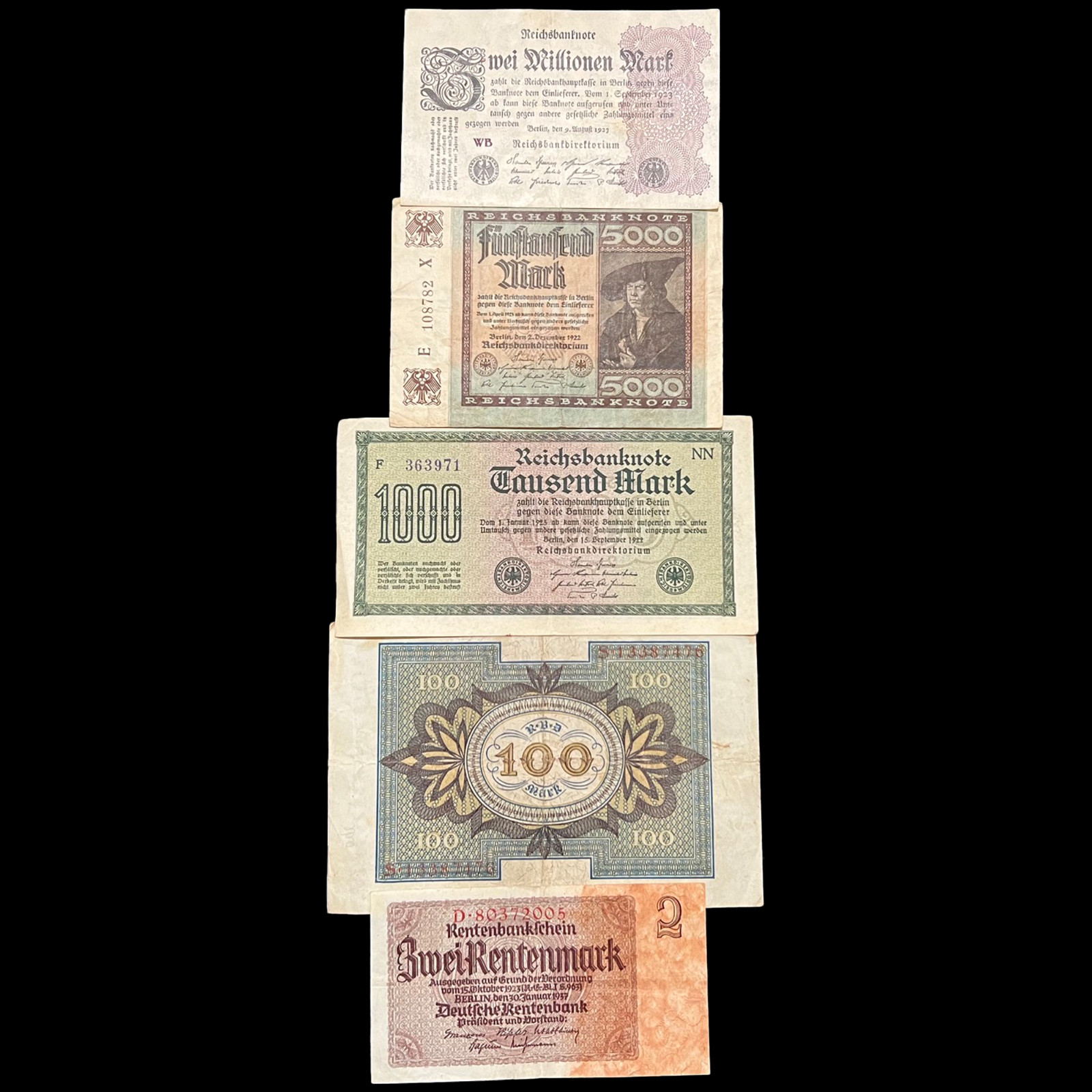 1922-1937 Germany 2-2 Million Mark Banknote Set Hyperinflation Cash Money Bills