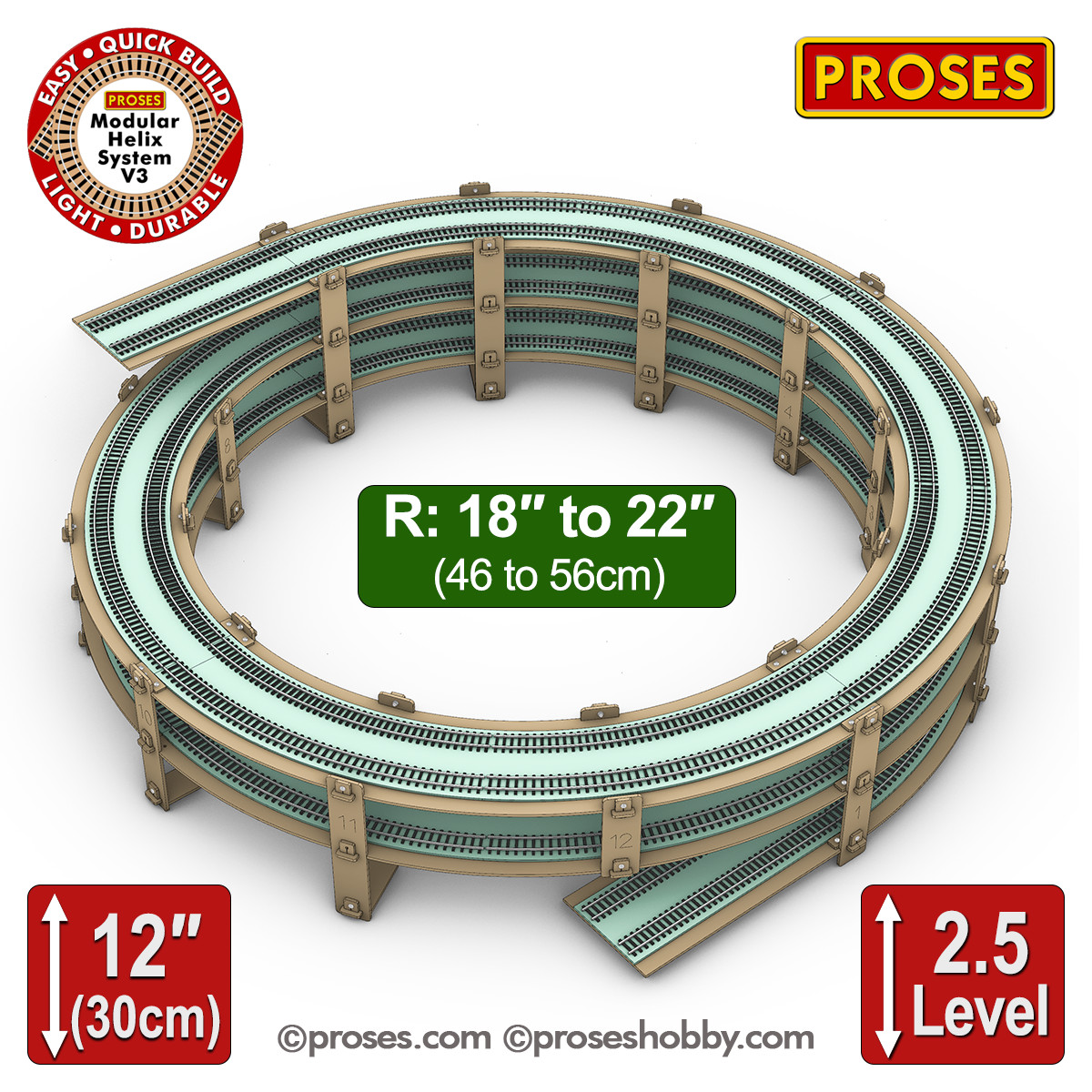 PROMO PRICE! HO Scale Single/Double Track Helix  Radius 18" to 22" Height 12"