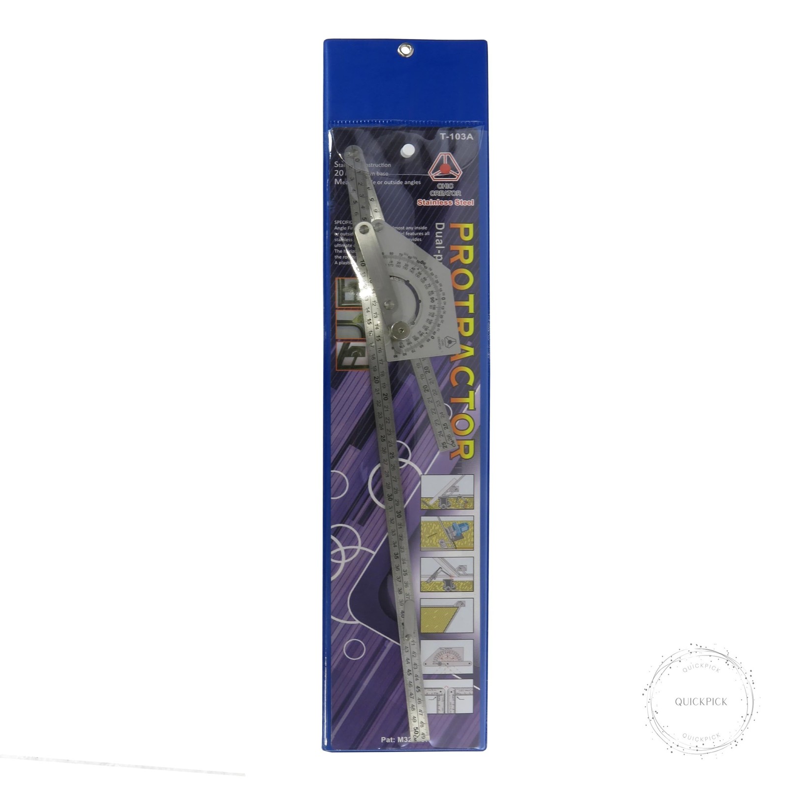 Angle Finder IV, Stainless Steel Protractor 0-180 degrees, Measures inside or