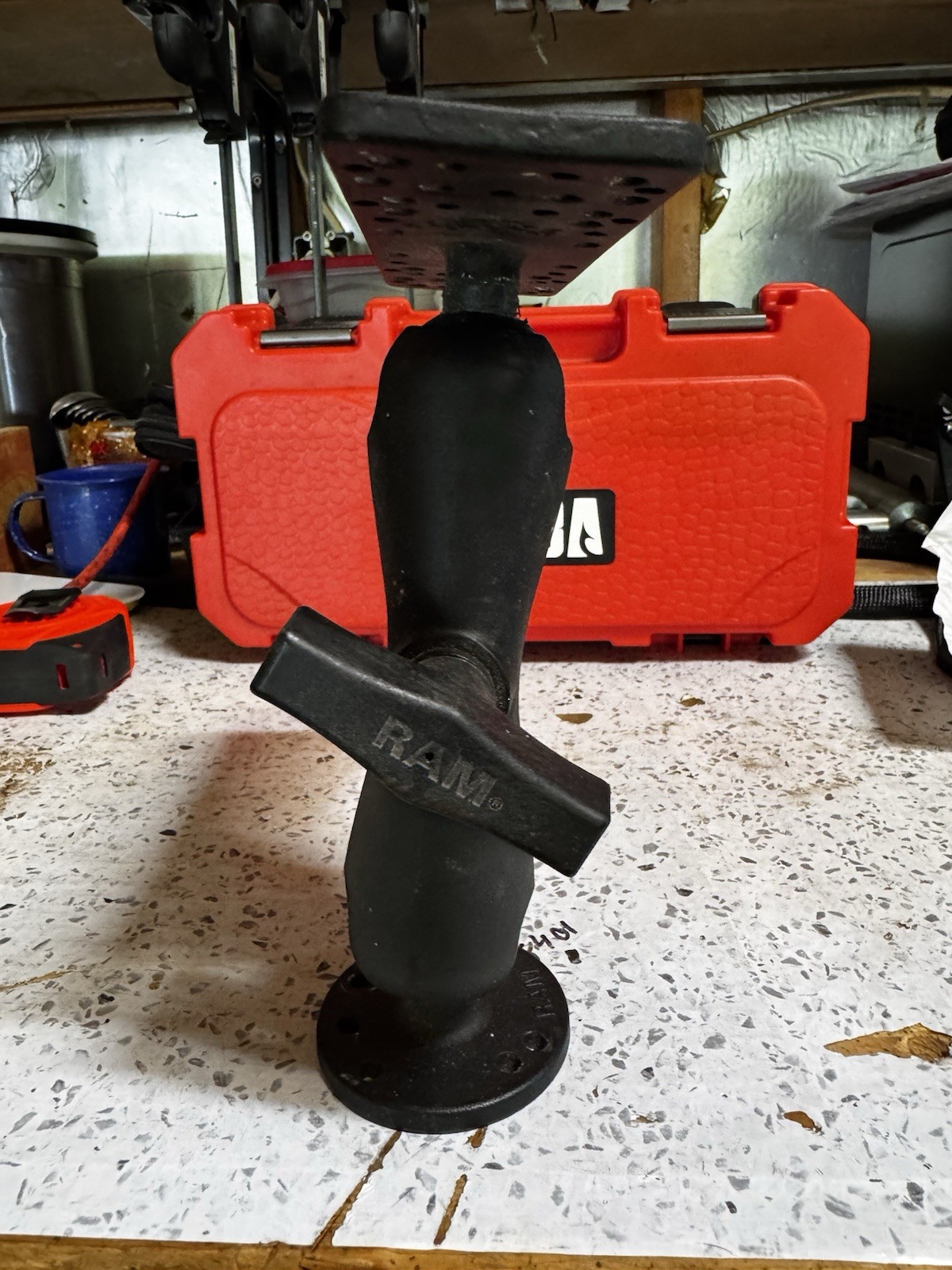 RAM Black Mount Adjustable Arm w/ Round Base & Rectangular Drill Base Plate