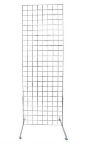 Set 2 Gridwall Panels 2' x 6' Grid Wall Display Chrome Steel 4 Legs Panel
