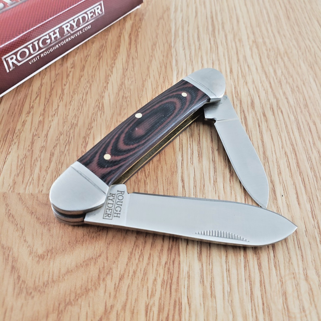 Rough Ryder Canoe Pocket Knife 440A Steel Spear/Pen Blades Red/Black G10 Handle