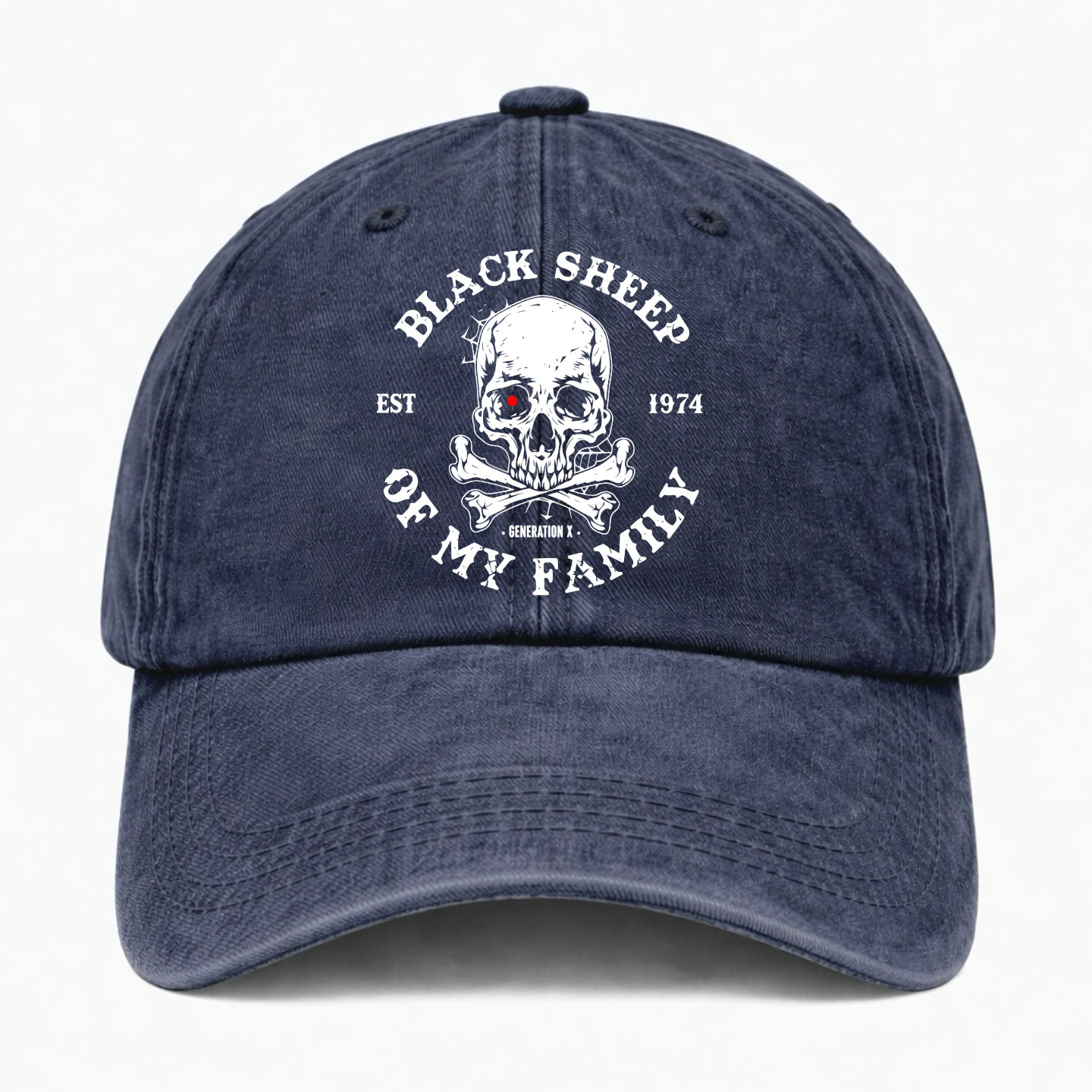 Black Sheep Skull Washed Baseball Cap Funny Gen X Gothic Biker Vintage Dad Hat