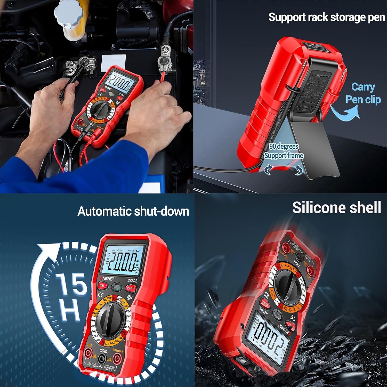 AENEG SZ302 Compact Multimeter with Backlit LCD & Non-Contact Voltage Detection