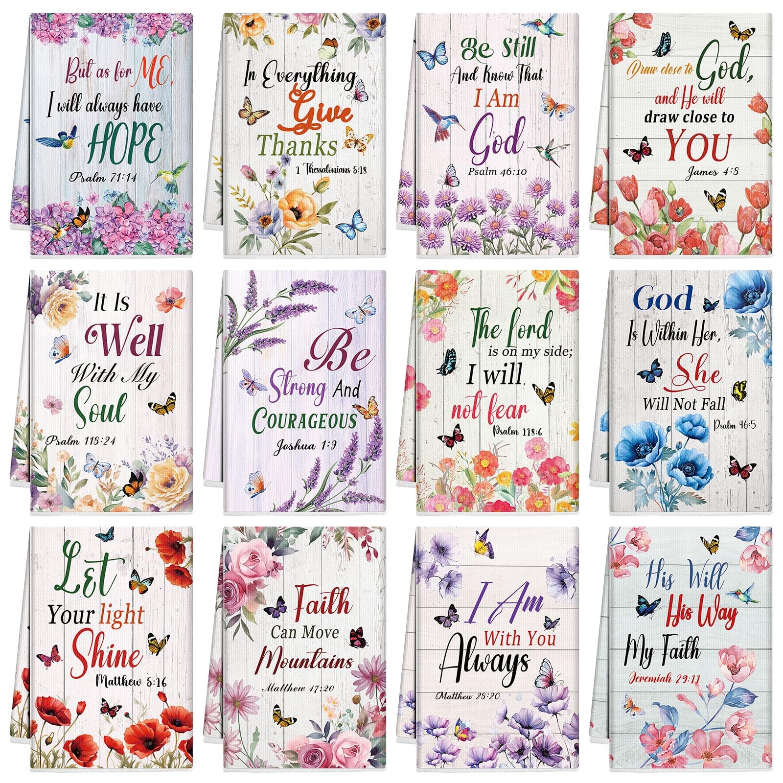 12 Pcs Christian Kitchen Dish Towels Gifts Bulk Spring Floral Religious Absor...