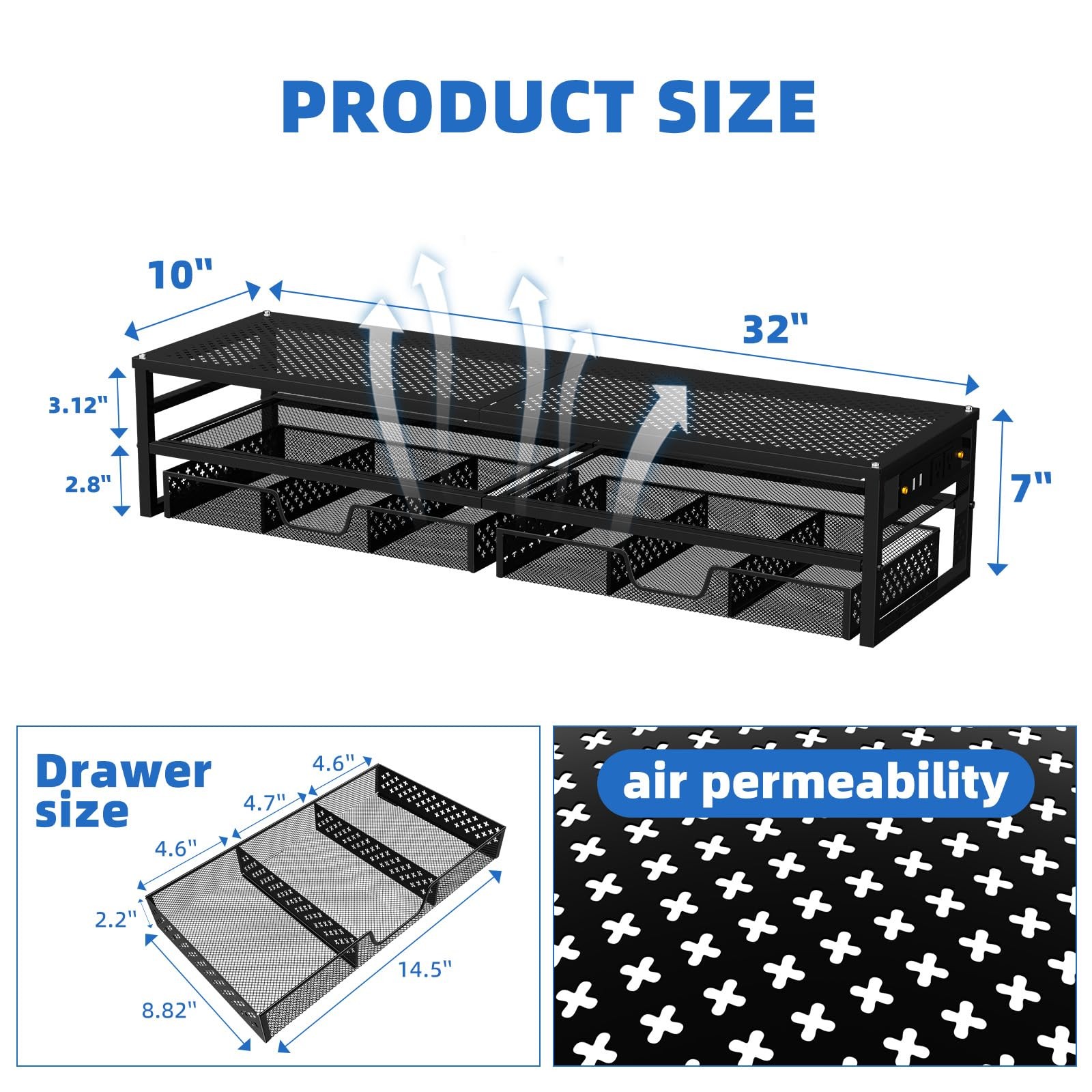 2 Tier Metal Monitor Stand Riser with USB 2.0 and Charging Prot Computer Off...