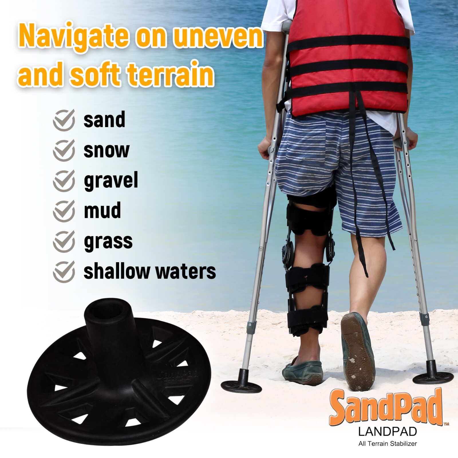 SandPad LandPad All Terrain Stabilizer Crutch Tips (Paired Pack)