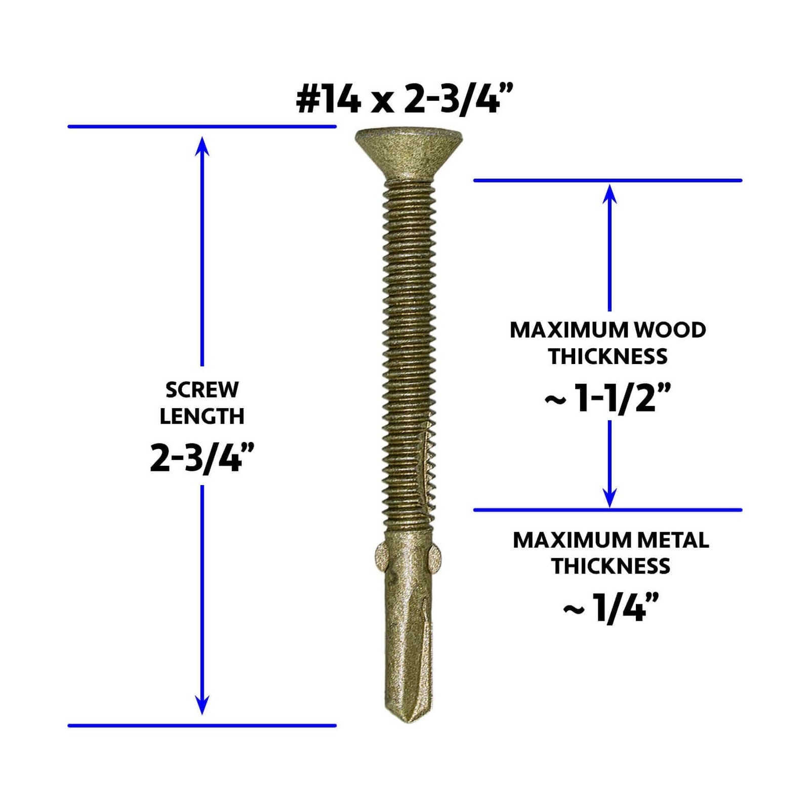 14x2-3/4 Reamer Tek Torx/Star Head Self-Drilling Wood to Metal Screws - for F...