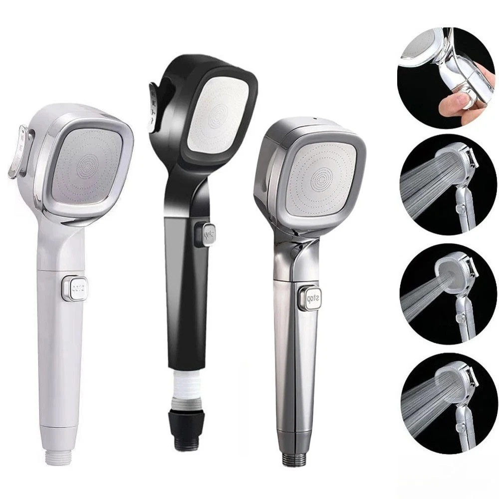 RV Hand Held Shower Head On Off Switch Chrome 4 Spray Water Pressure Hose Camper