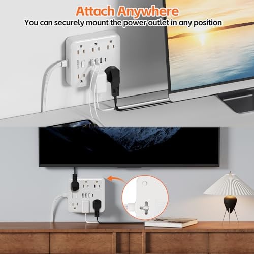 Surge Protector Power Strip, 6 Outlets, 4 USB, 15FT Flat Plug, 15 Foot Cable