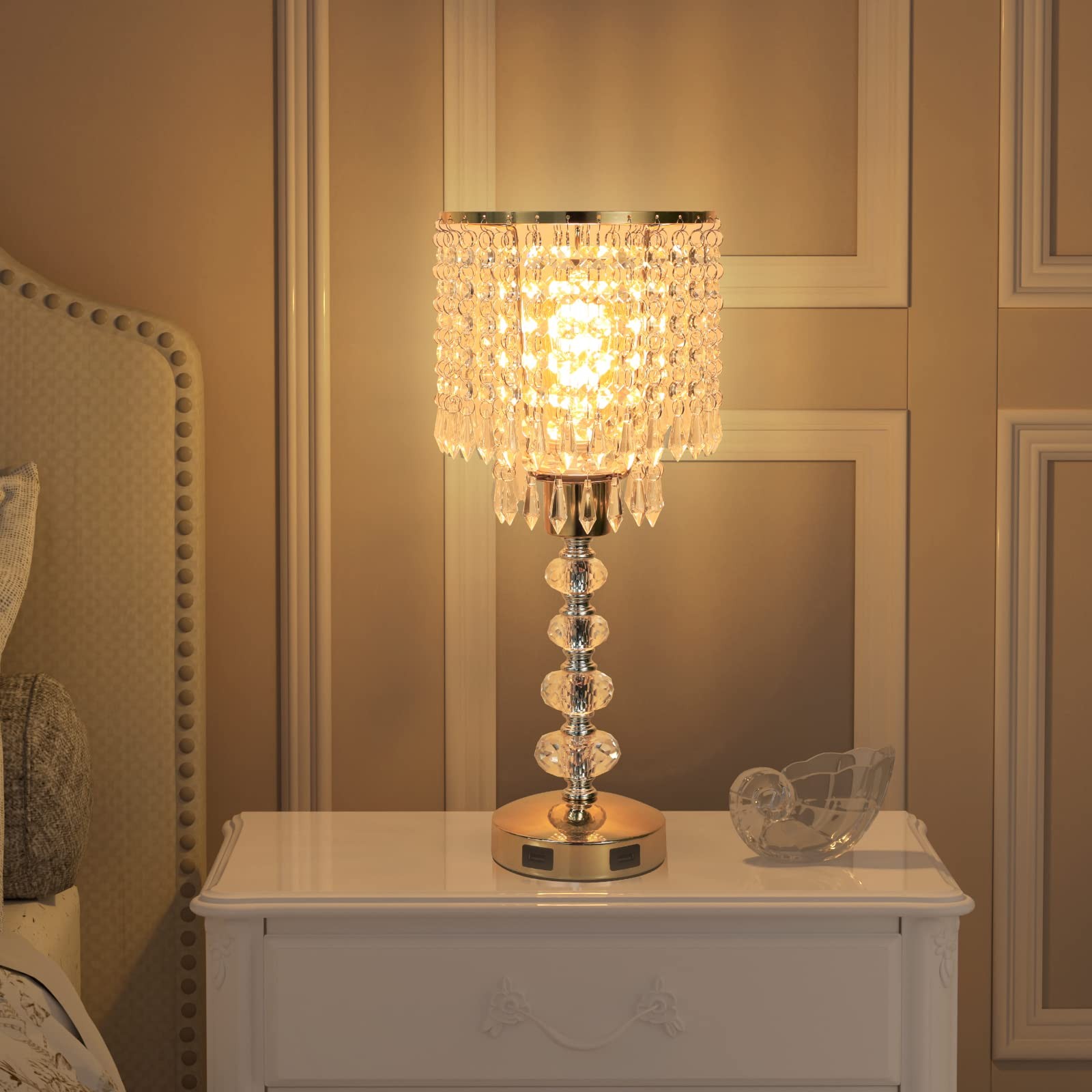Acaxin Crystal Table Bedside Lamp Touch Control, 3-Way Medium-g, C:Gold
