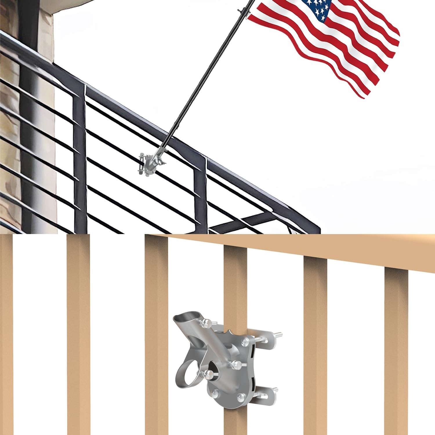 NO Drilling FlagPole Bracket For Horizontal or Vertical Railing | Aluminum Fl...
