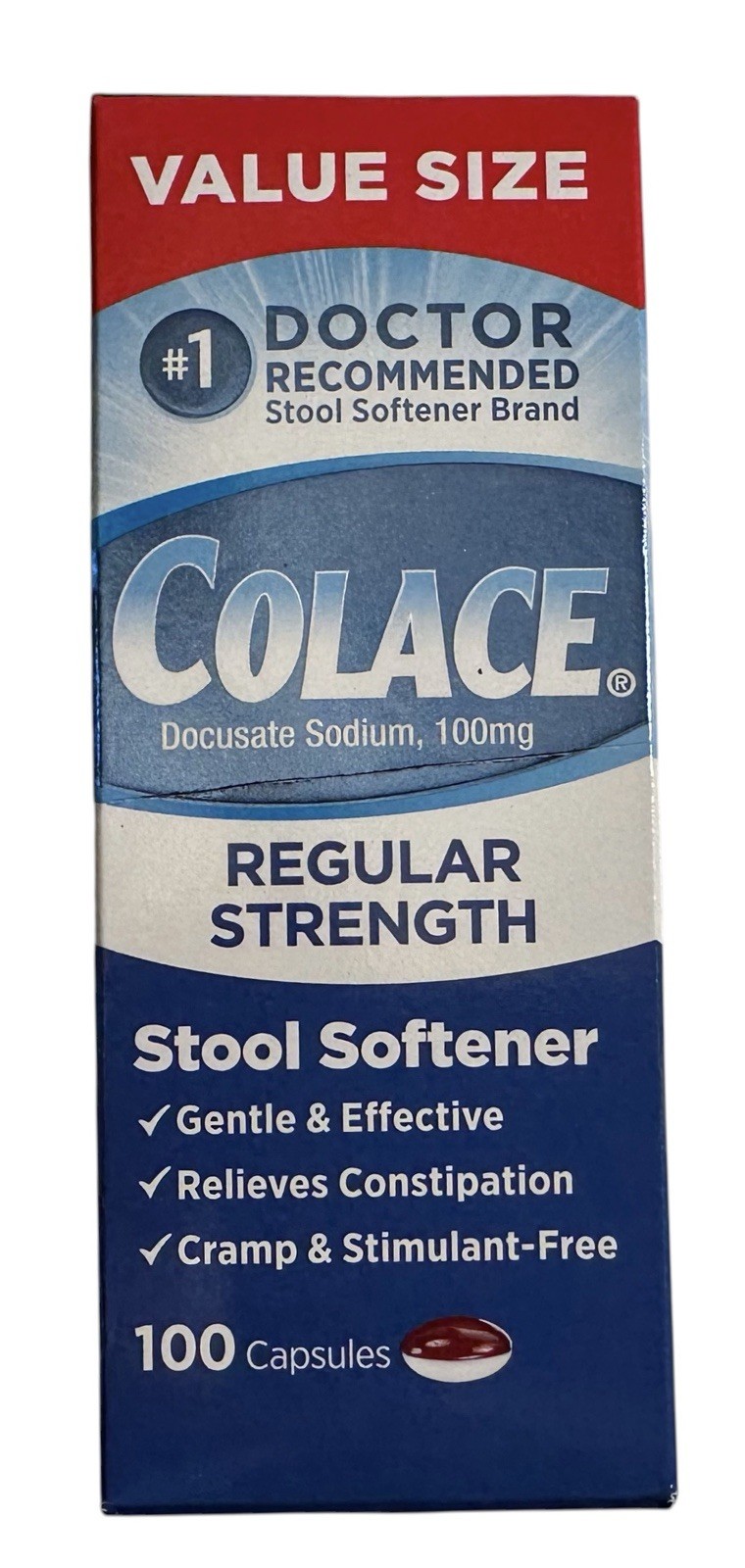 Colace Stool Softener 100 mg Constipation Gentle Effective 100 Capsules 03/2028