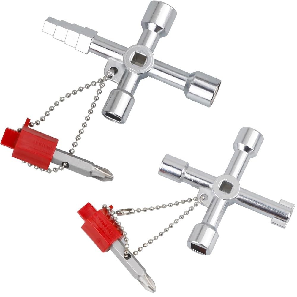 Zohino 2 Pieces Universal Key Control Cabinet Key, 4 Way Cross Silver