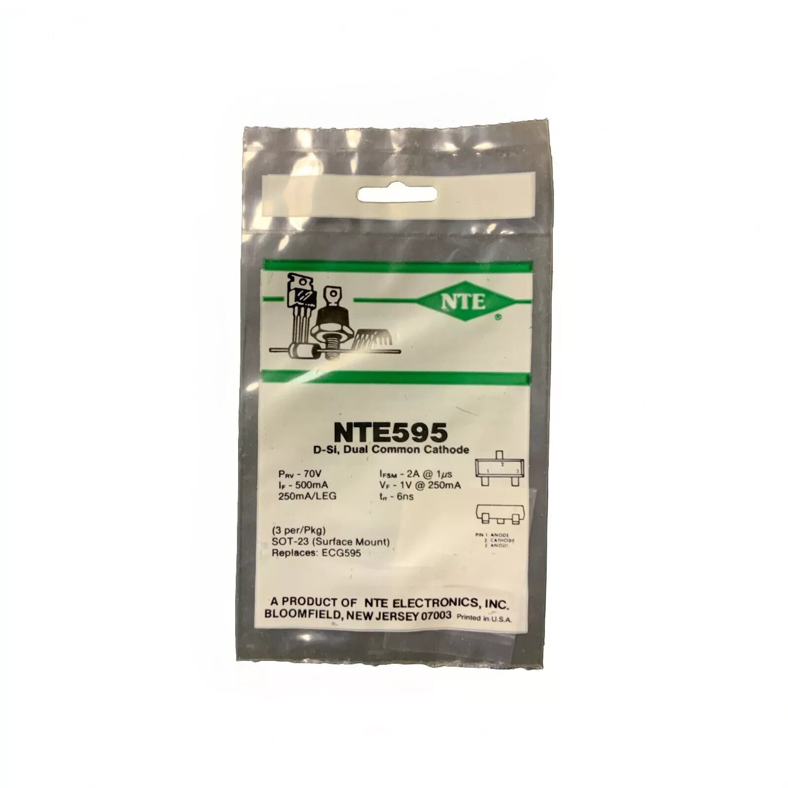 NTE595 D-Si, Dual Common Cathode 3 Per Package, SOT23 ECG595
