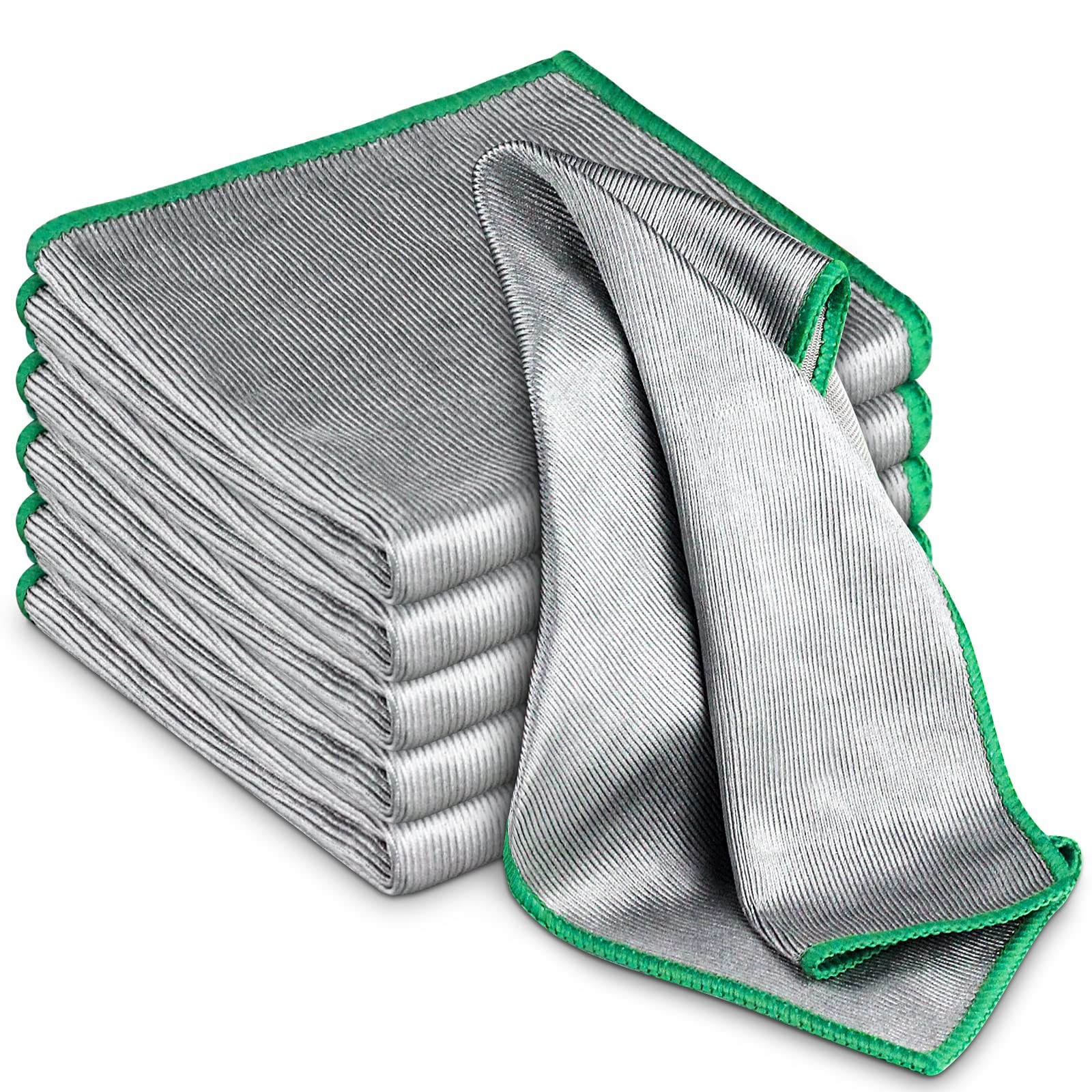 Glass Polishing Cloth Streak Free 12 Inch x 12 Inch, Sliver, Pack of 6