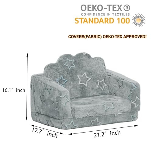 Play Couch Sofa for Kids Fold Out Flip Out Kids Sofa Chair 2 in 1 Grey
