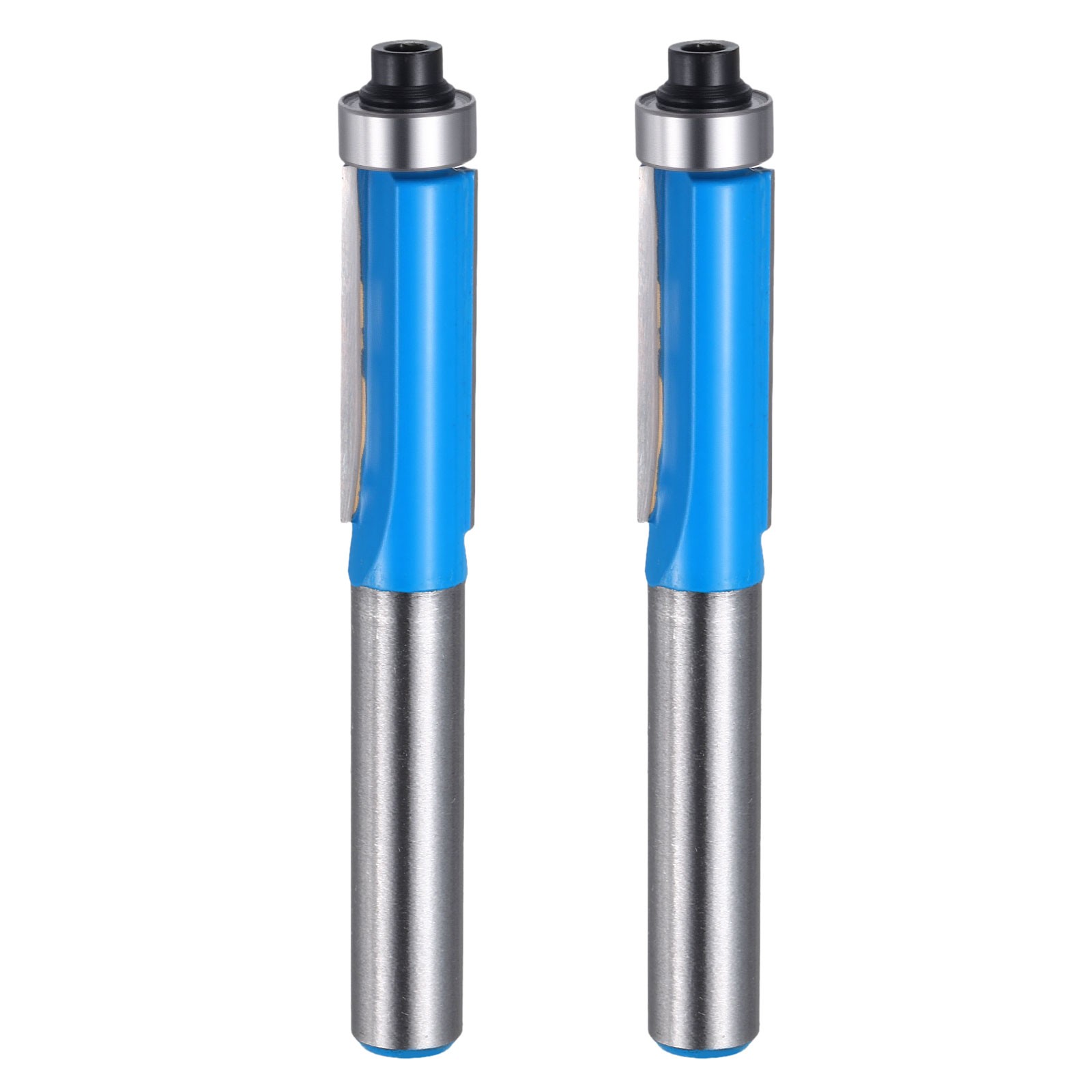 2Pack 8mm Flush Trim Router Bit 2Flute Top Bearing 3/8"x1"(Blue Coated)