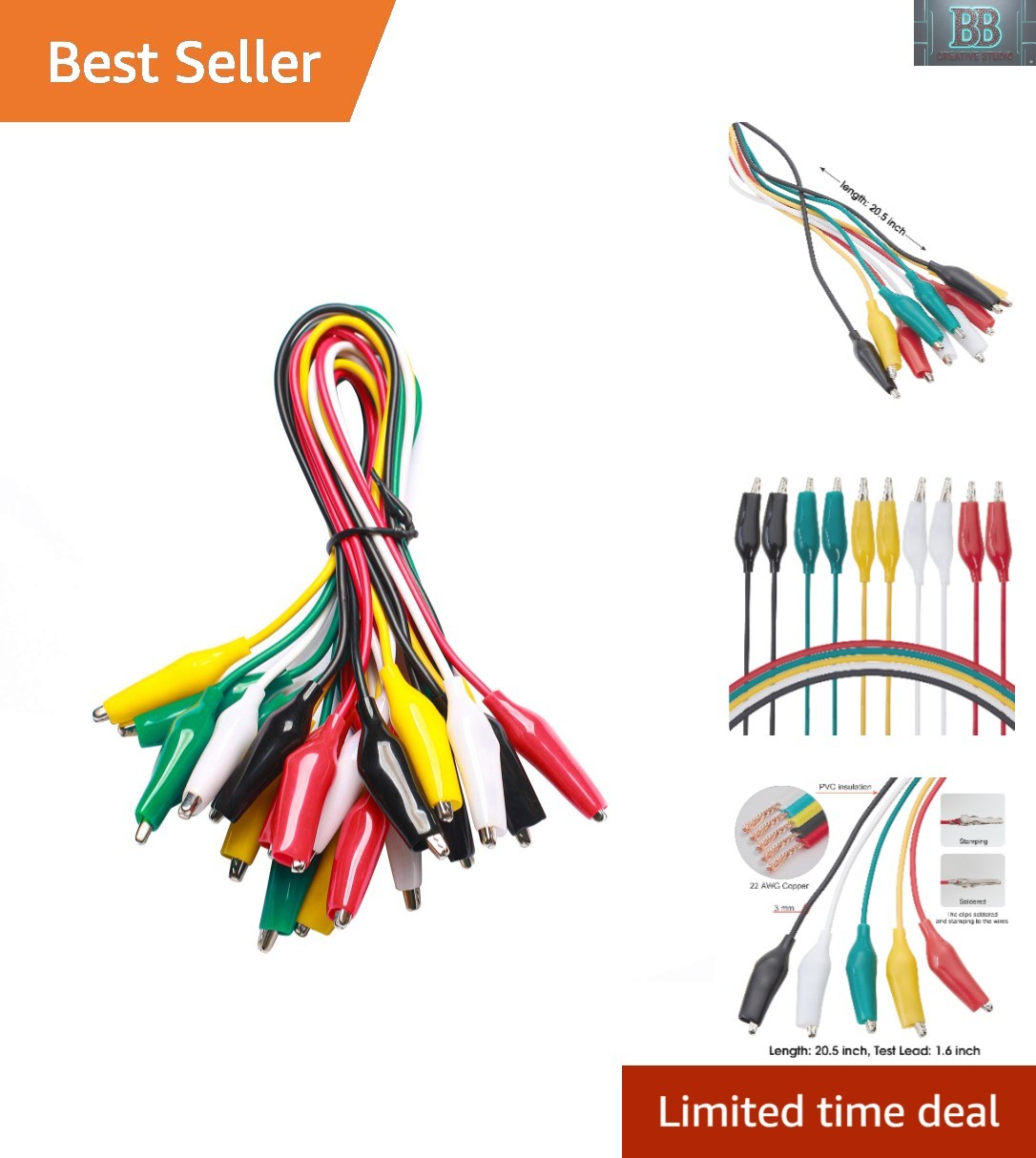 Multipurpose  Lead Set - 10 Alligator Clips, 20.5'' Copper Wires in 5 Colors