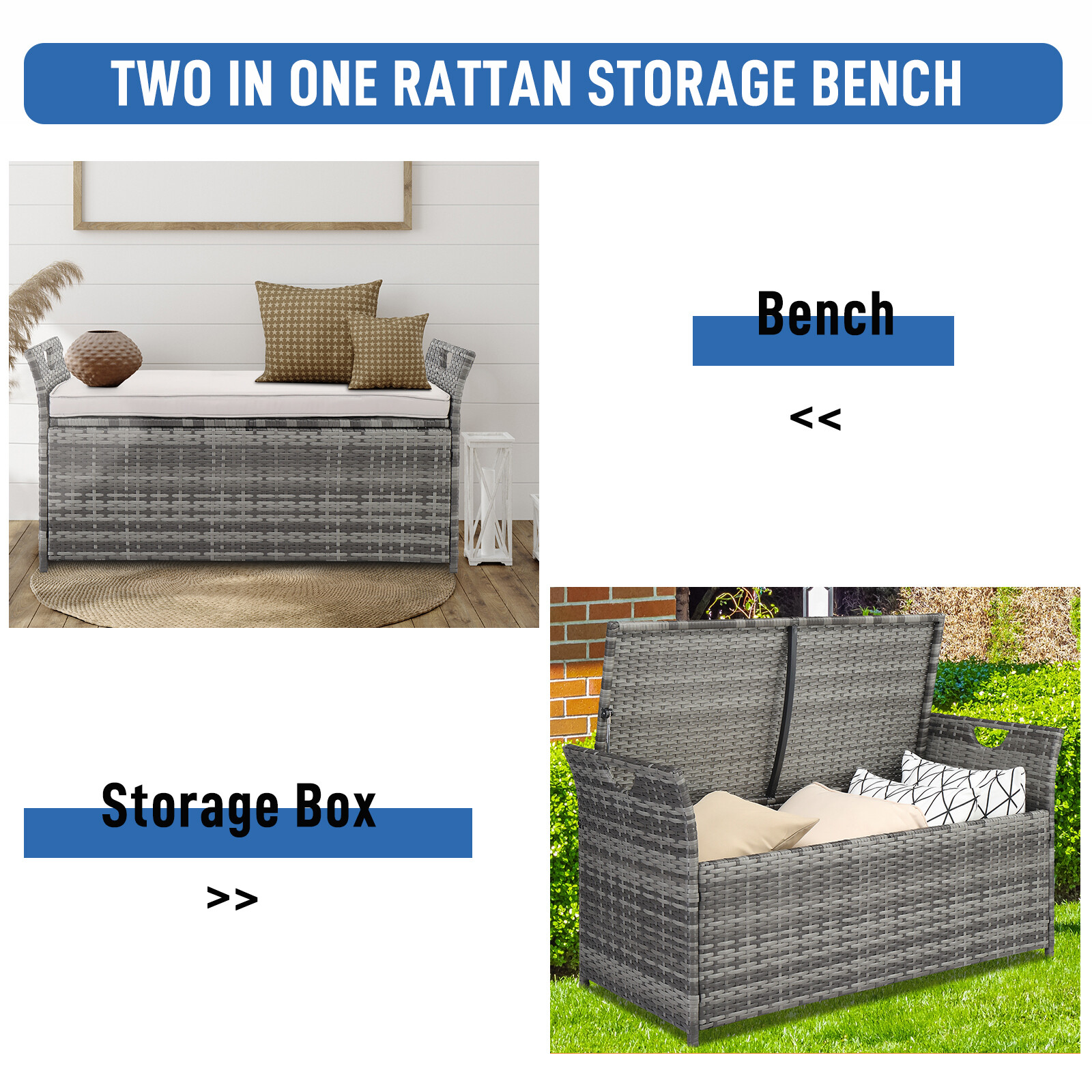 Iron Can Accommodate Gray Gradient Footstool Locker Rattan Locker Beige Mat