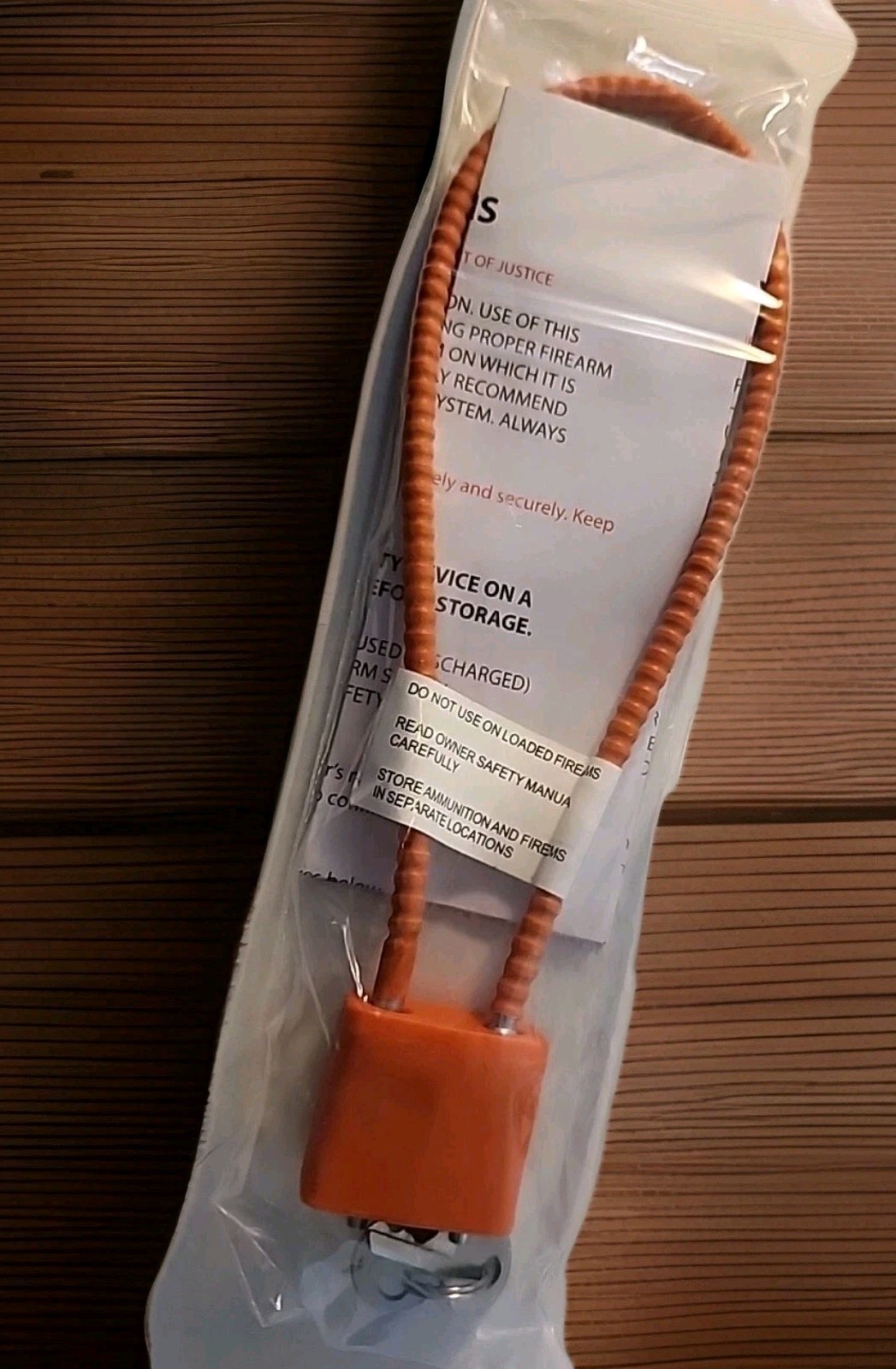 Firearm Gun Lock Safety Orange 2 Keys New In Package Cable Trigger Lock