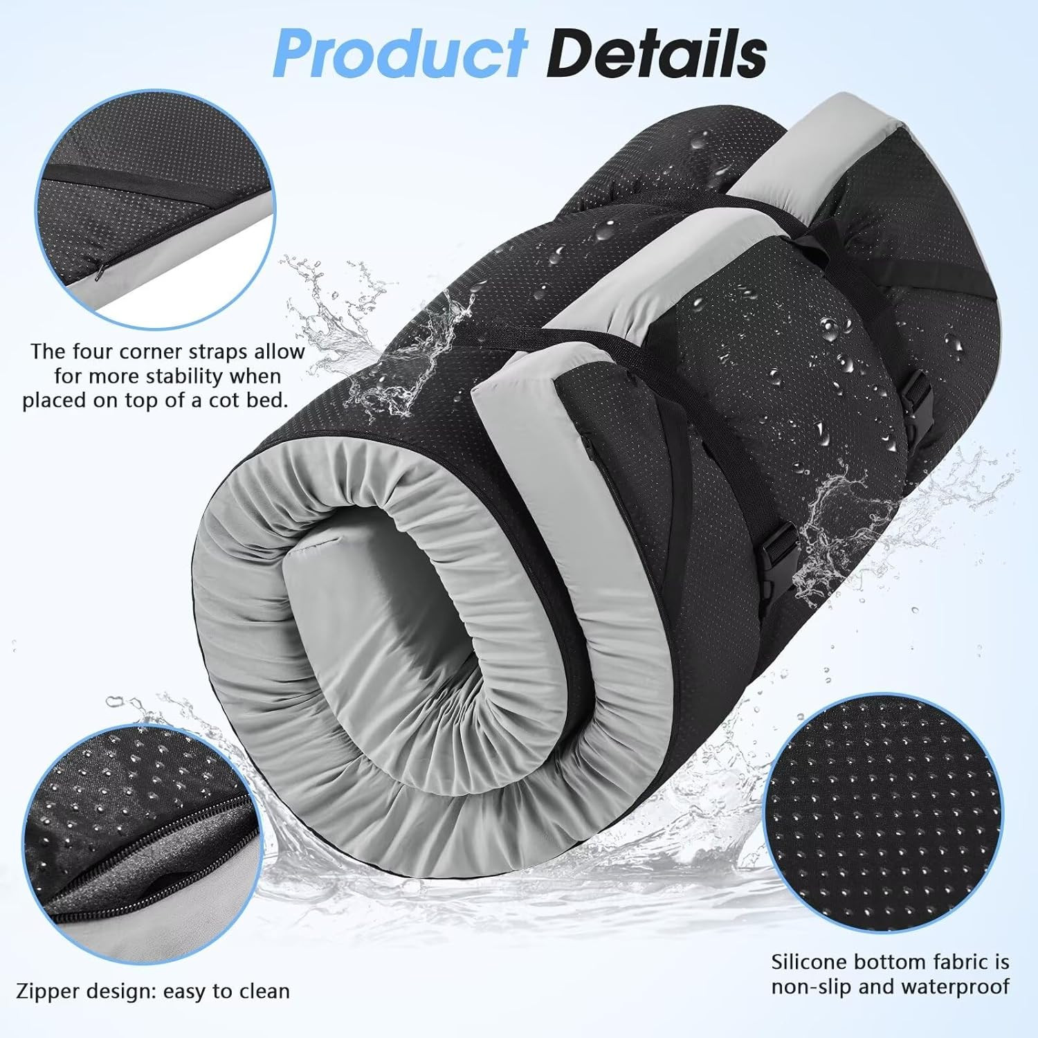 Memory Foam Camping Mattress Pad,3Inch Sleeping Pad for Camping,Non-Slip Bottom