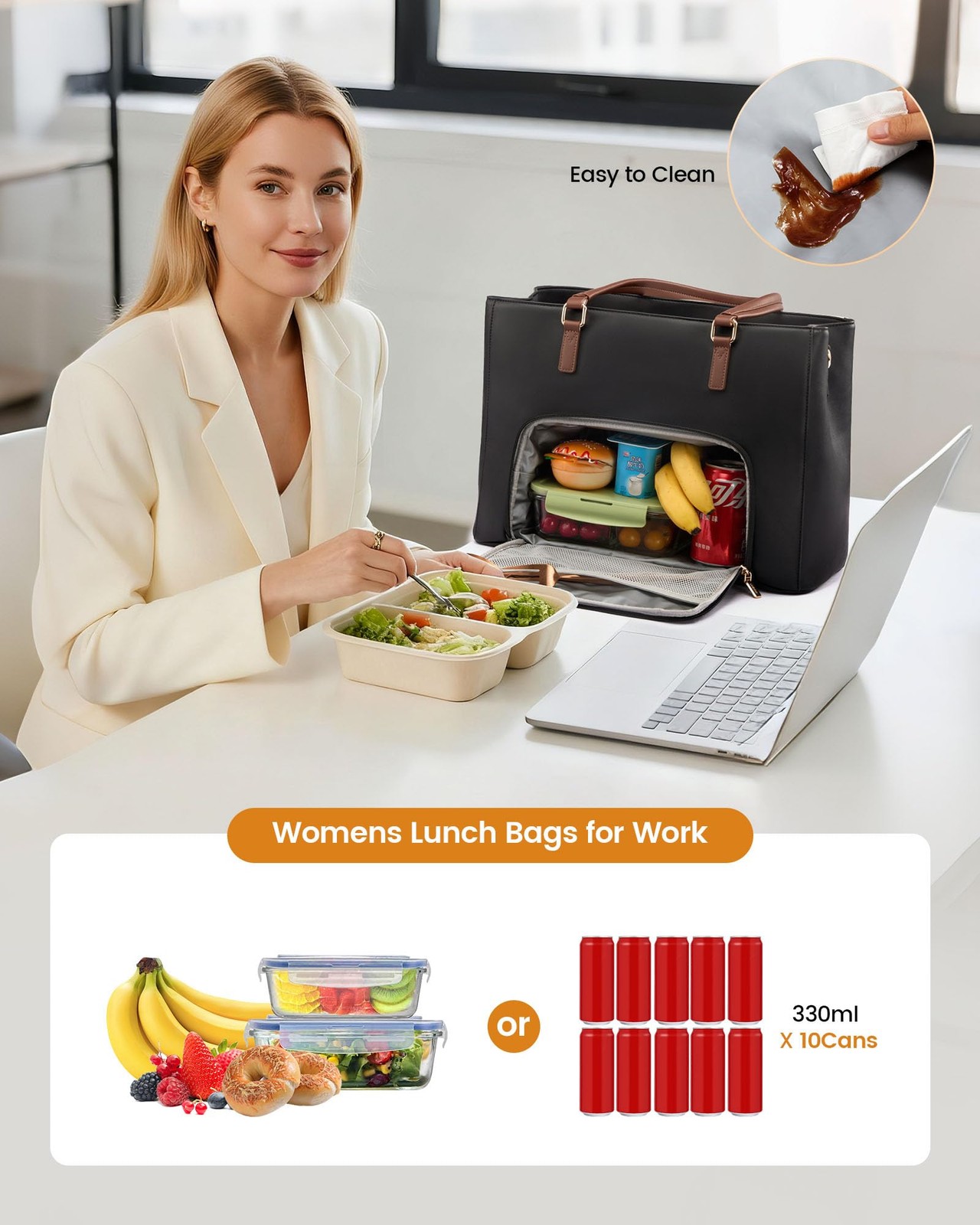 Lunch Bag for , Leather Work Laptop Tote Bag with Insulated Lunch Compartment...
