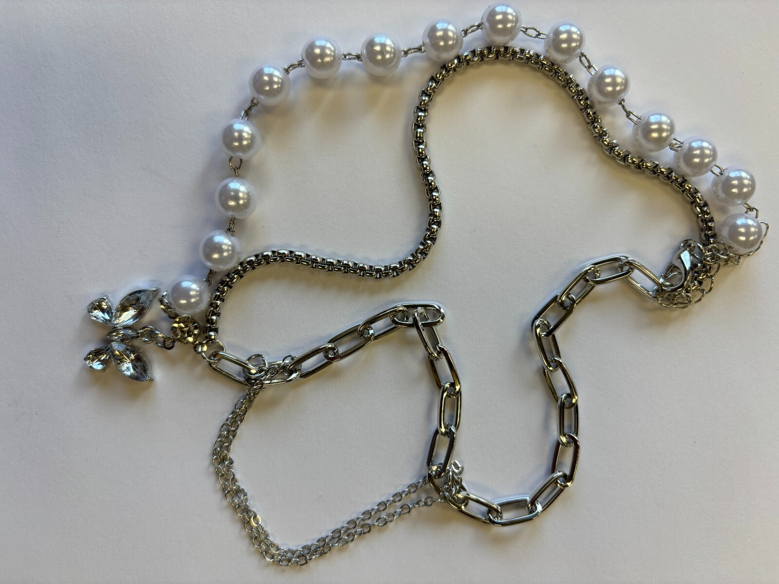 Dual Chain Pearl Enchanted Glass Butterfly