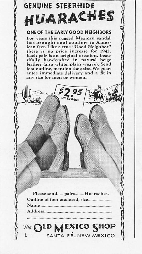 Huaraches Sandals Print Ad Vintage Advertisement Santa Fe New Mexico NM 1942