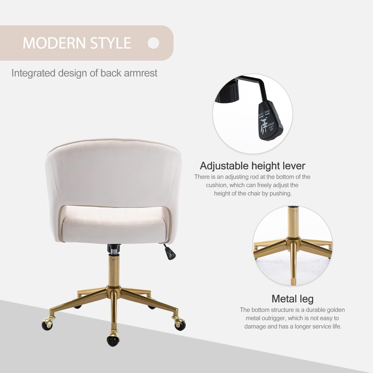 Velvet Office Desk Chair, Upholstered Home Office Desk Chairs with Adjustable Sw