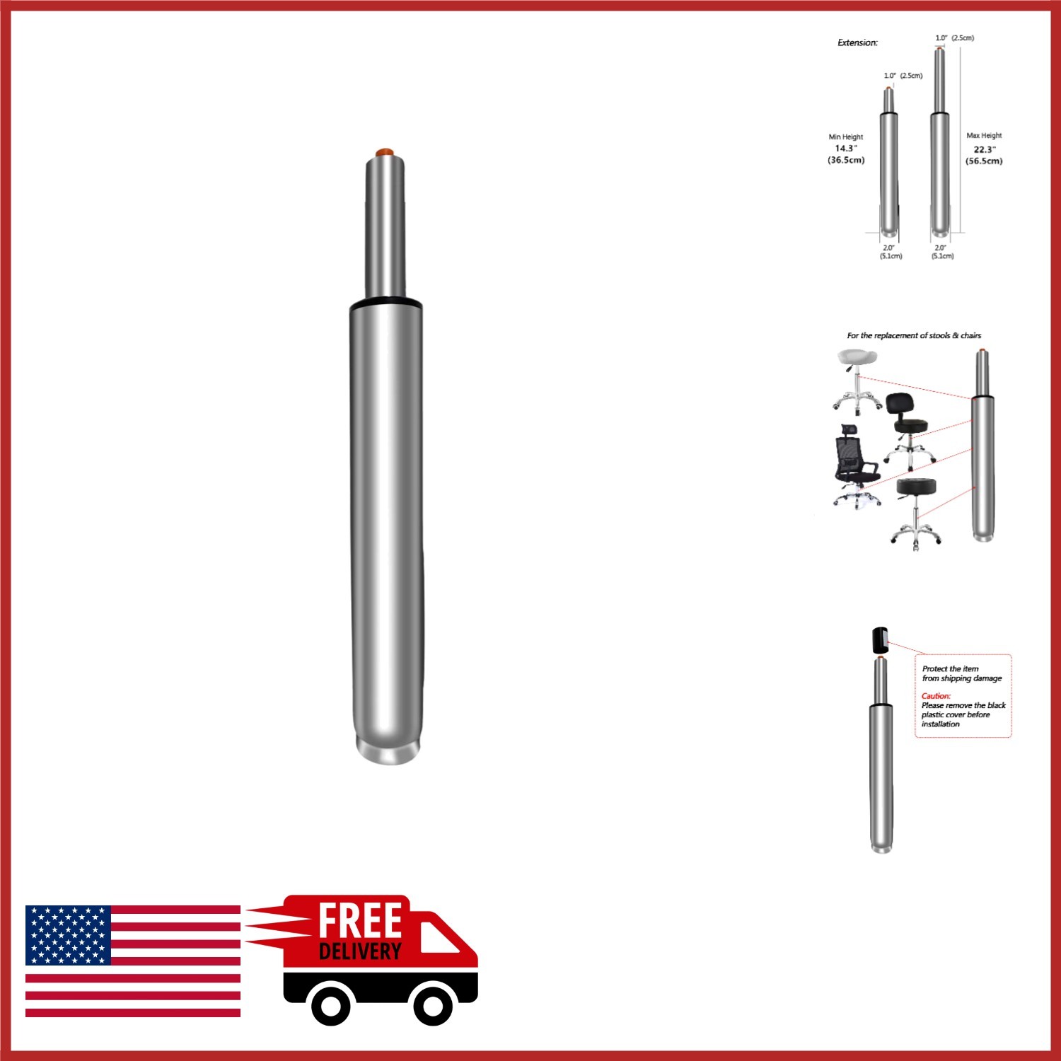 Office Chair Gas Lift Cylinder 14"-22" Adjustable Heavy Duty Replacement Part