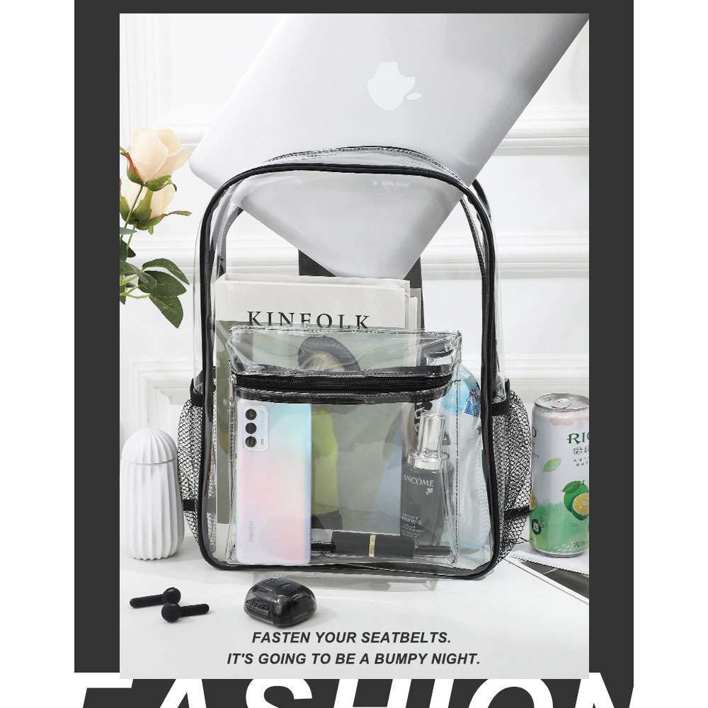 Clear Backpack Transparent See Through School Security Heavy Duty Bookbag Black