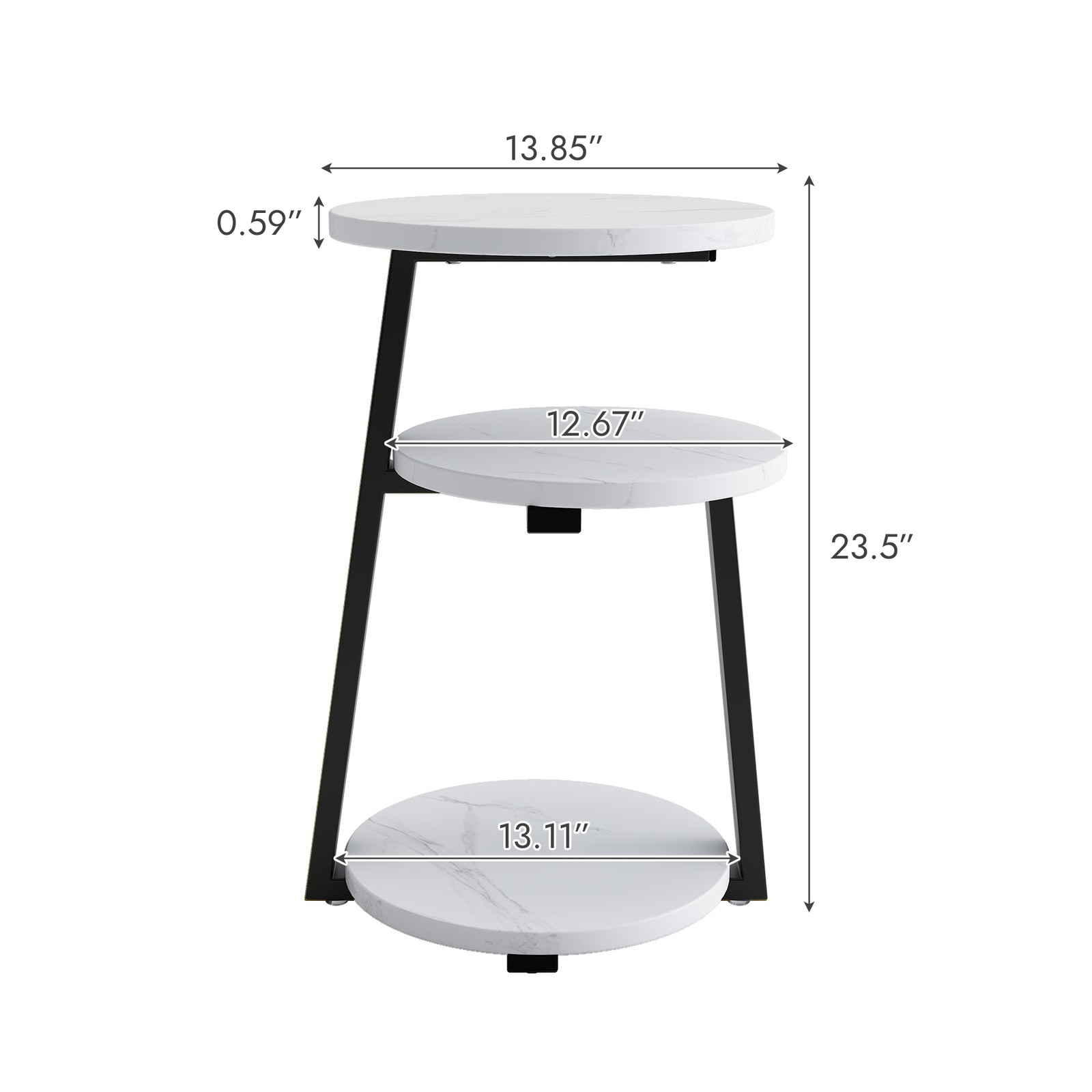 Small Round Side Table with 3-Tier Storage - White Black End Table, Sturdy Met
