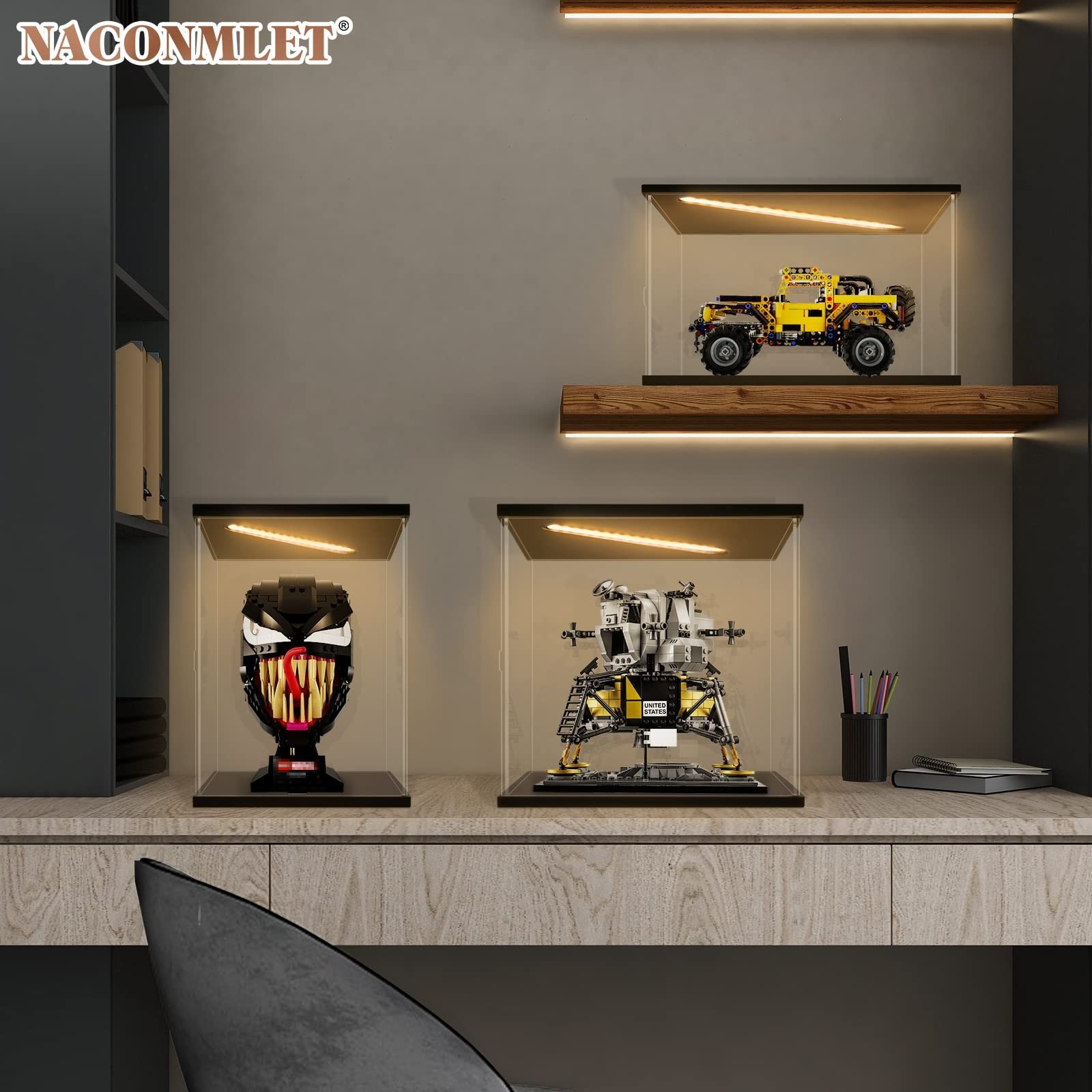 Clear Acrylic Display Case-LED-Lit-Display Boxe for Lego Sets -Dustproof Prot...