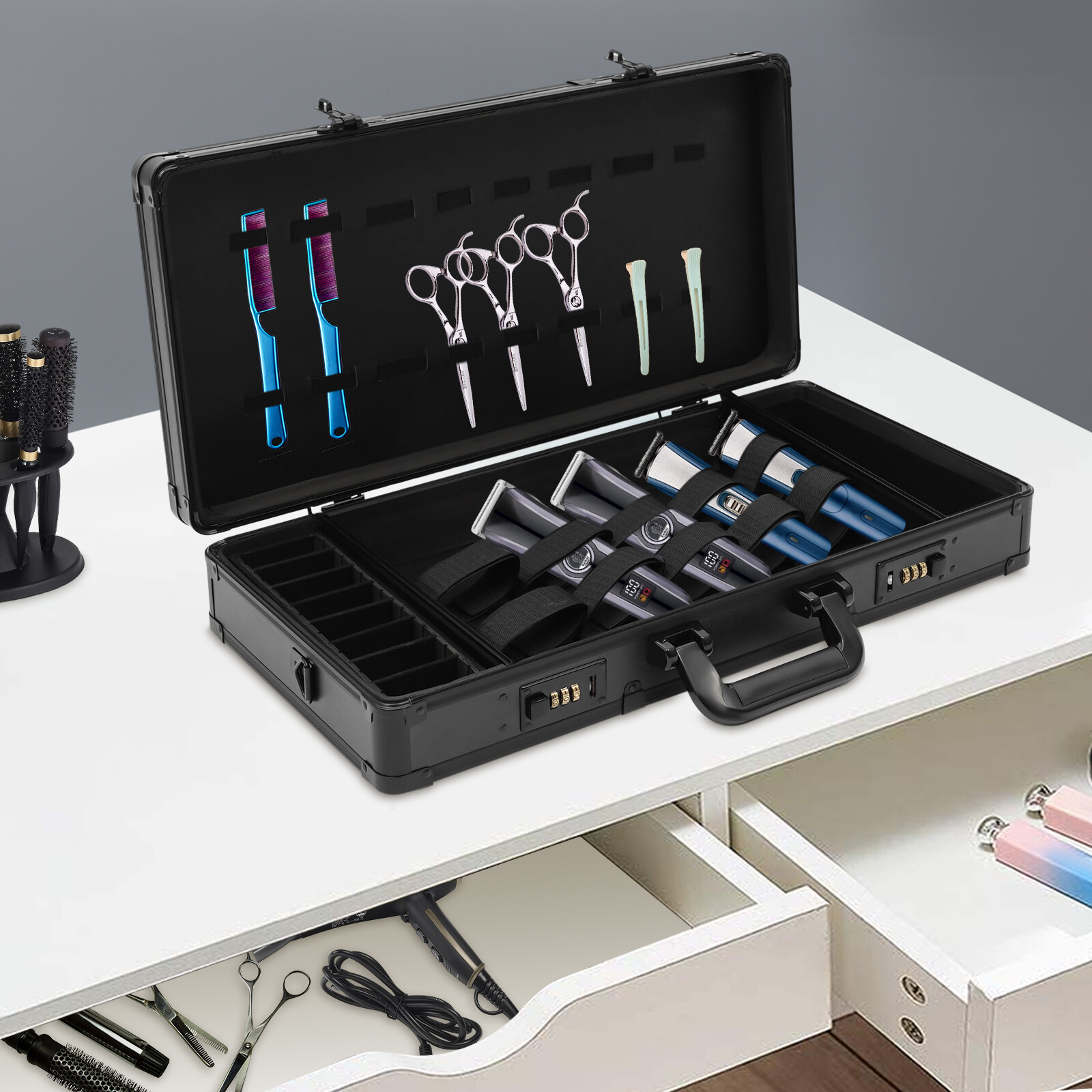 Barber Stylist Suitcase Carrying Case Box For Clippers Trimmers Scissors Combs