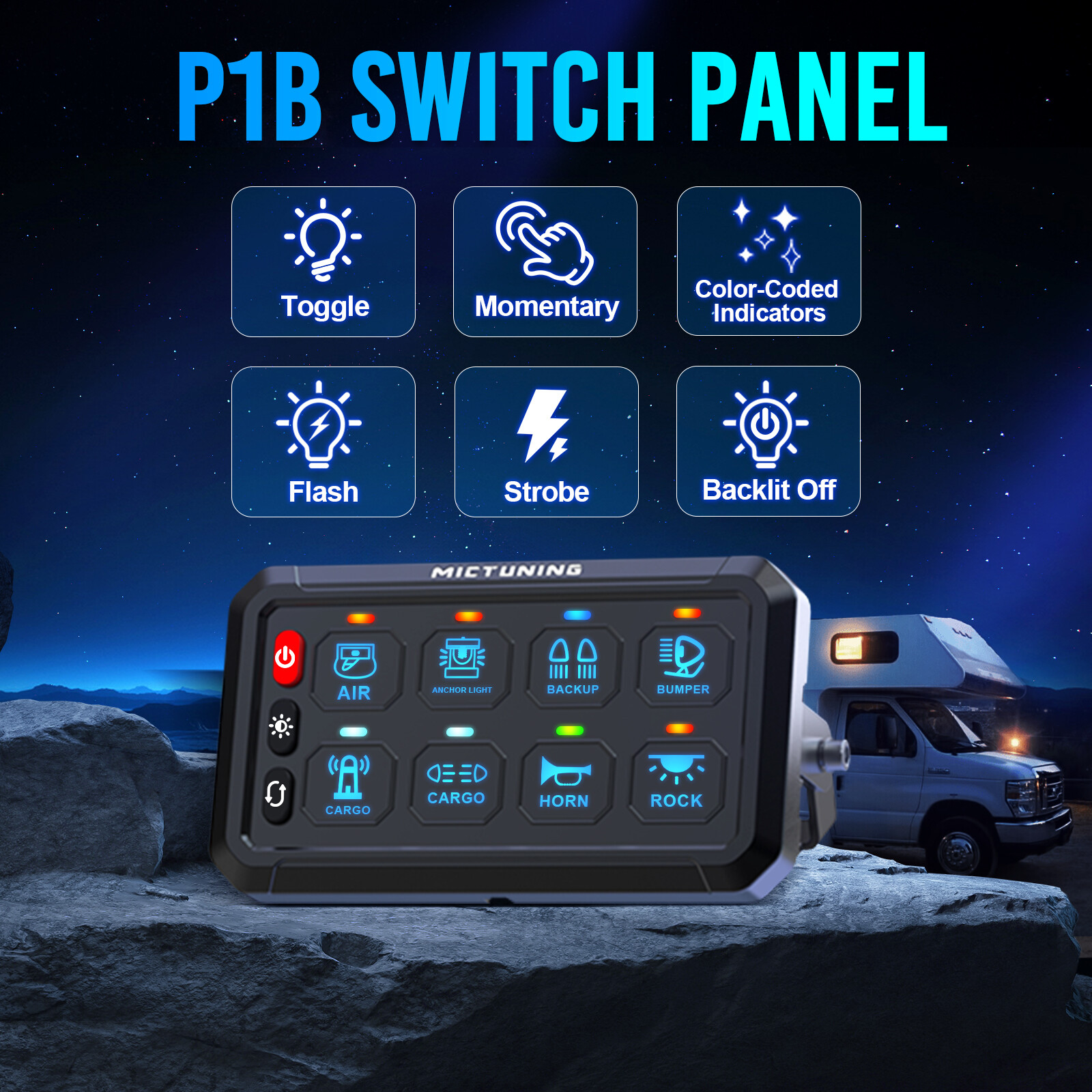 MICTUNING 8 Gang Switch Panel LED Circuit Control Relay System Box Truck Marine